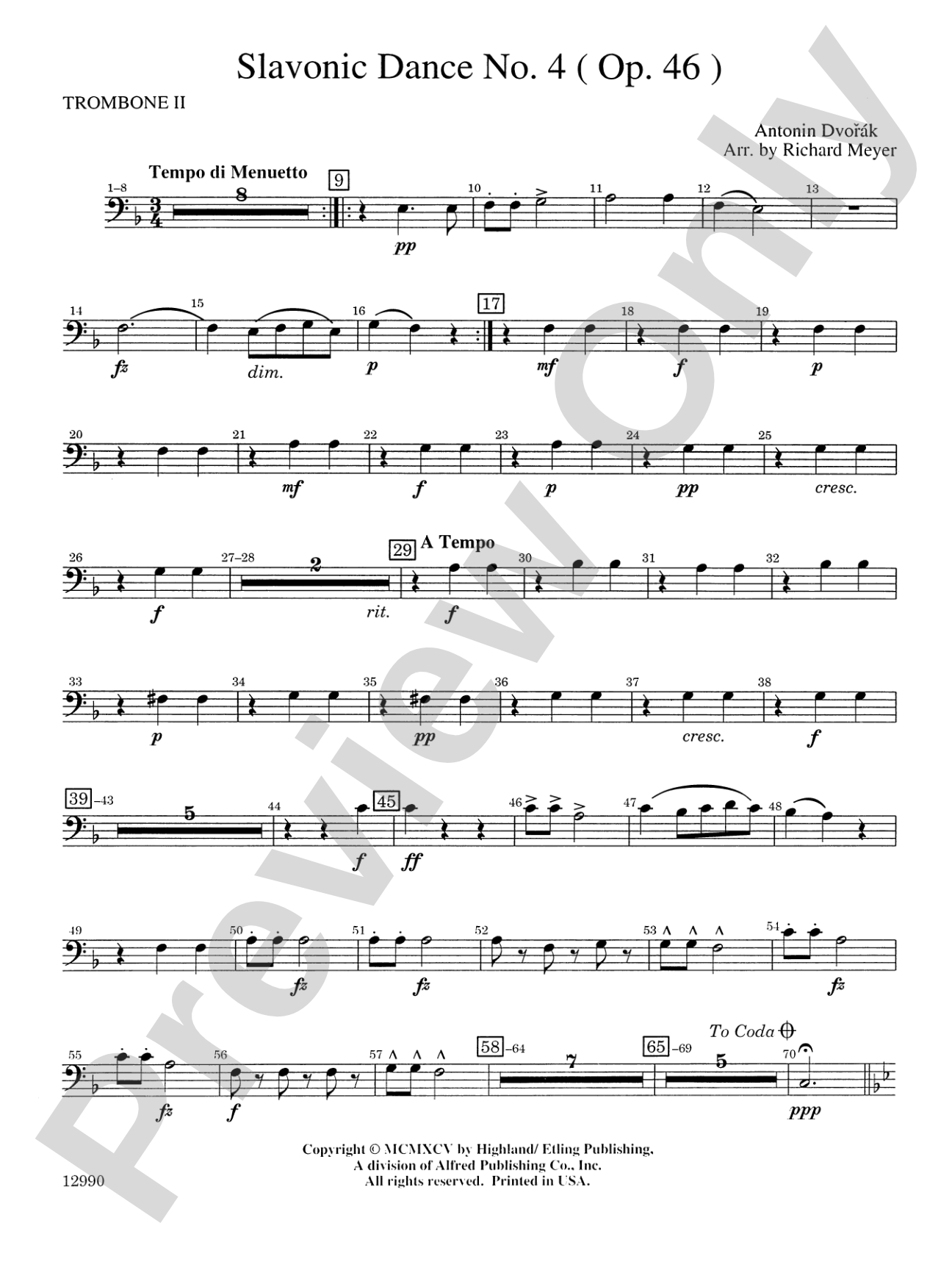 Slavonic Dance No. 4 (Op. 46): 2nd Trombone