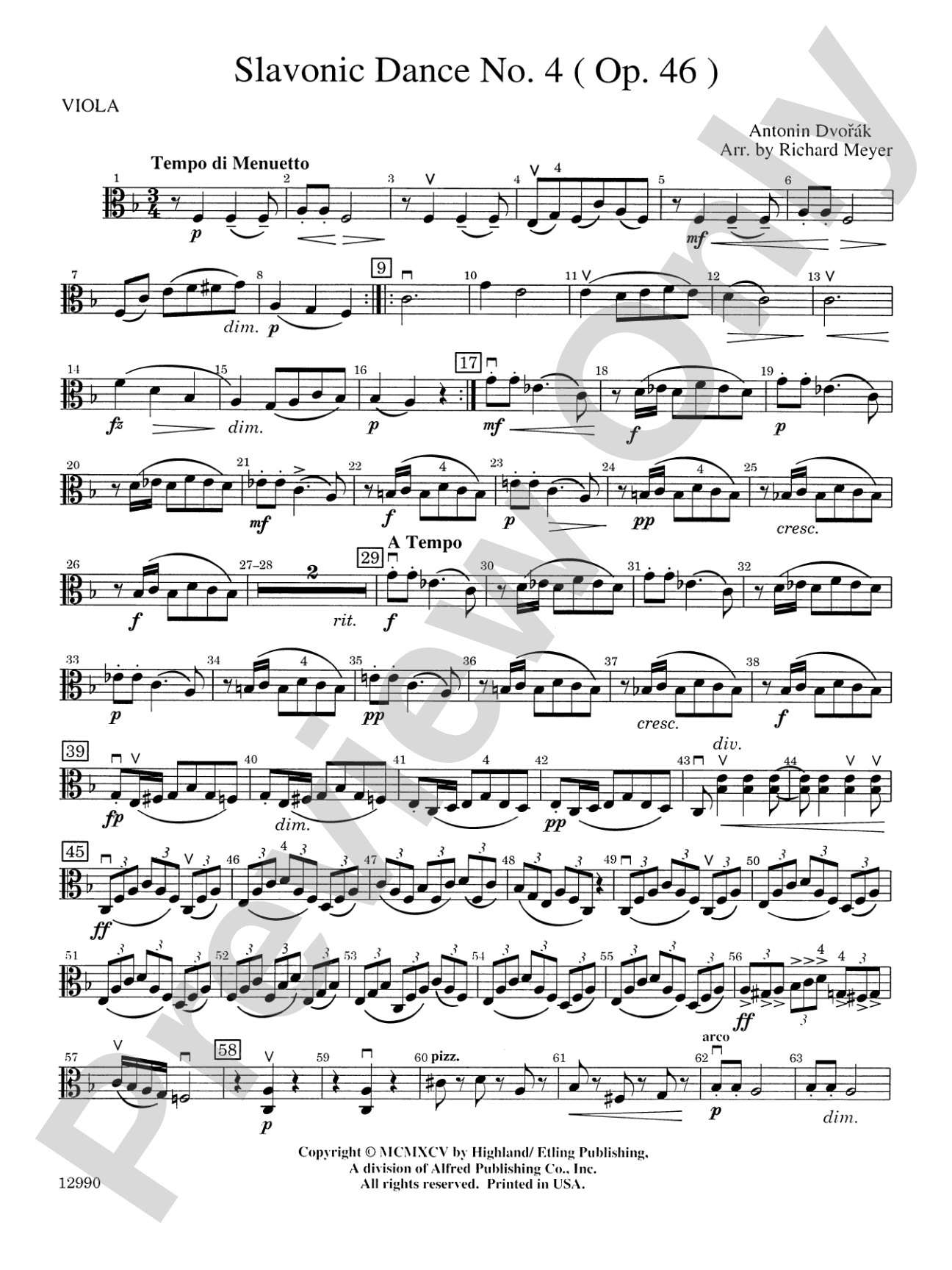 Slavonic Dance No. 4 (Op. 46): Viola