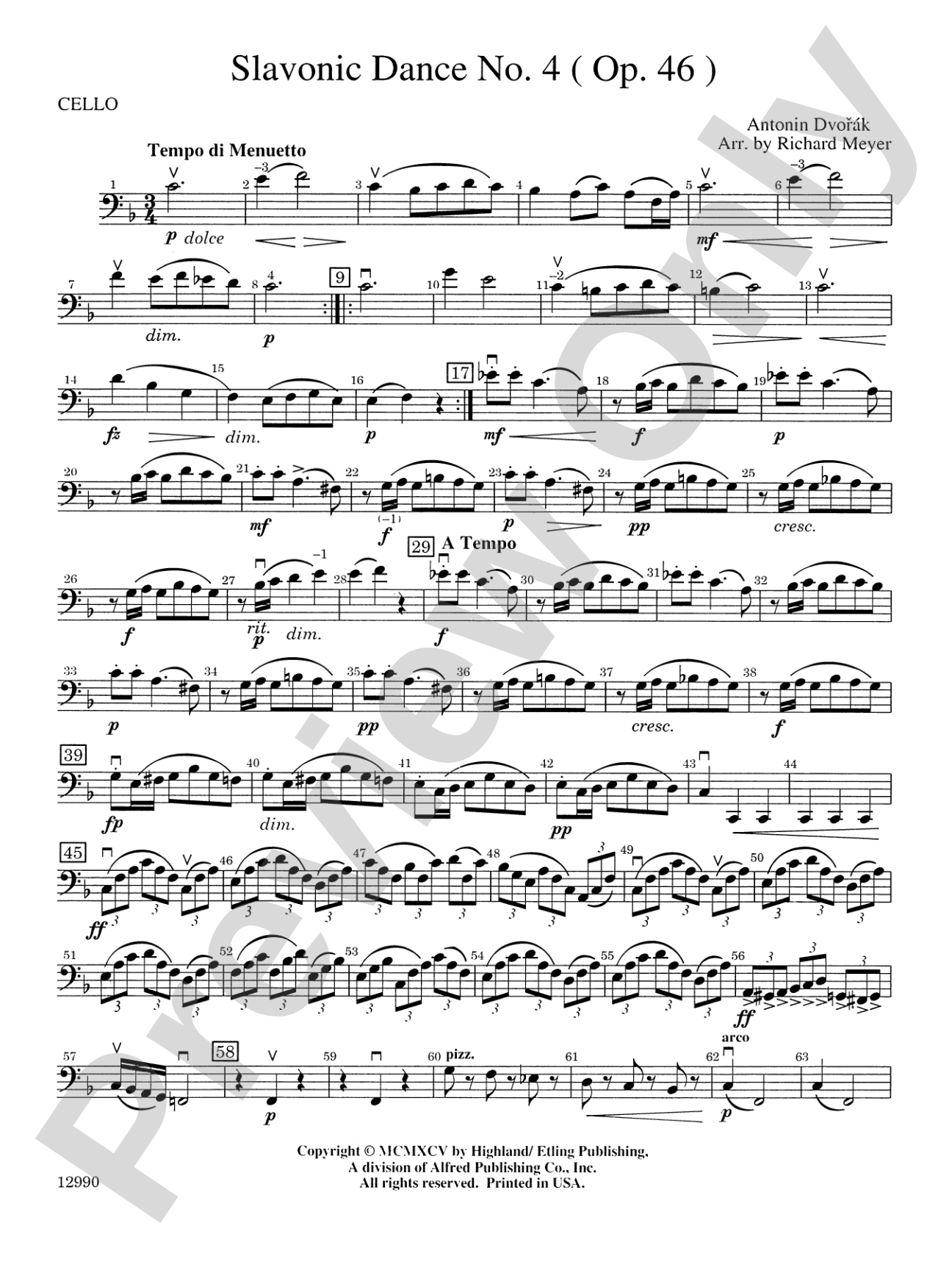Slavonic Dance No. 4 (Op. 46): Cello