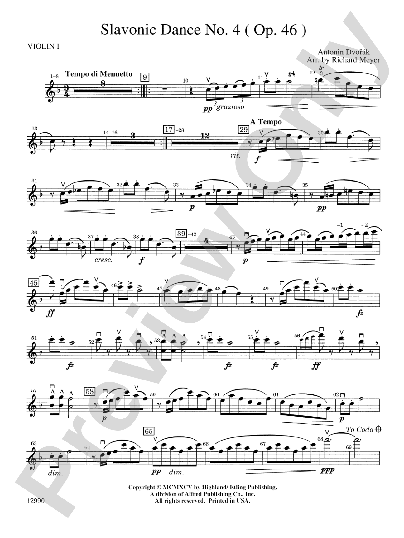Slavonic Dance No. 4 (Op. 46): 1st Violin