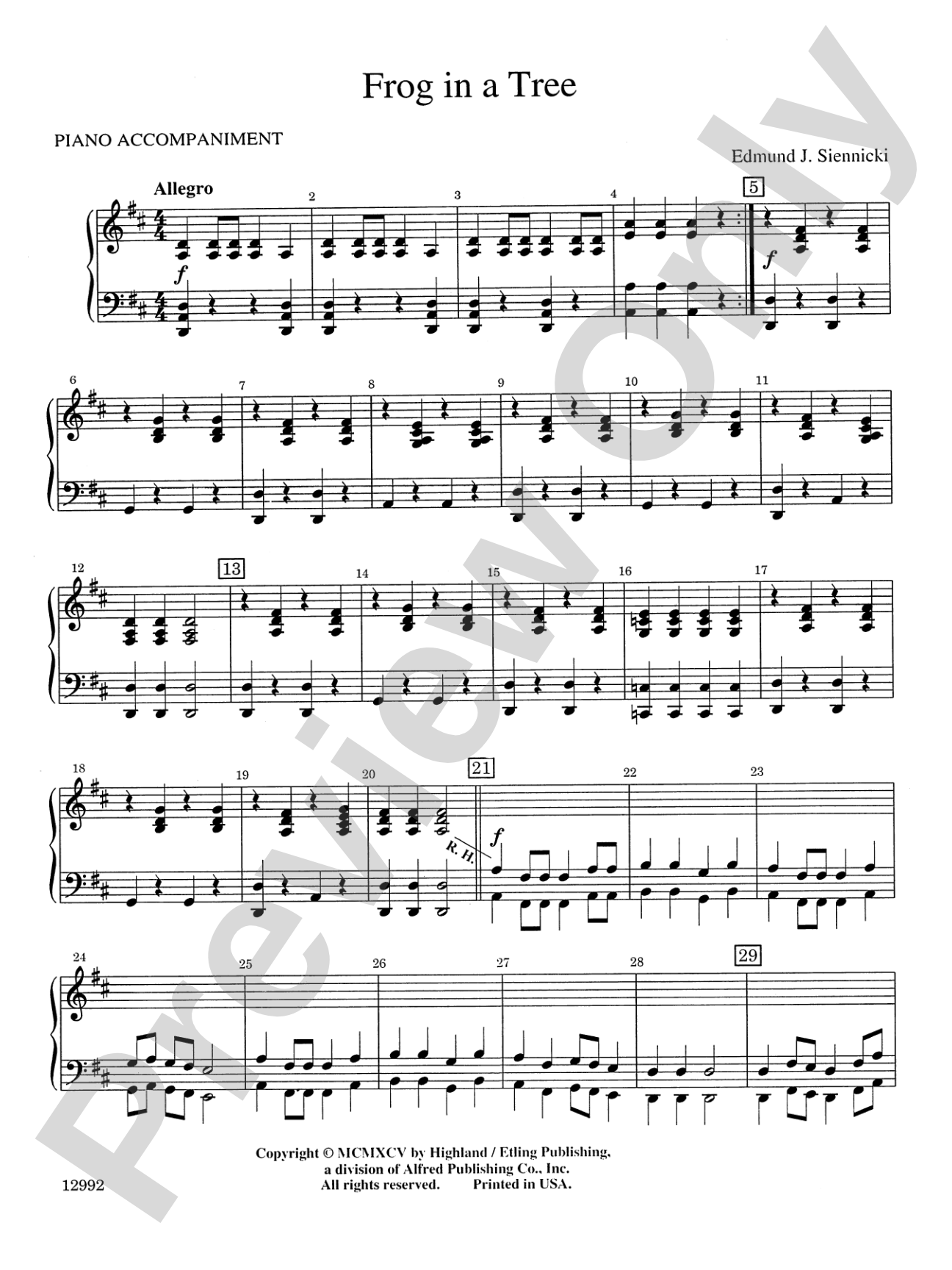 Frog in a Tree: Piano Accompaniment