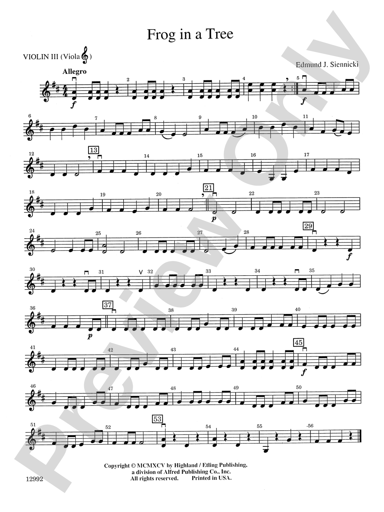 Frog in a Tree: 3rd Violin (Viola [TC])