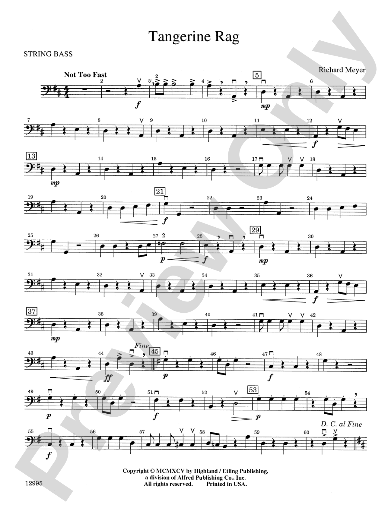 Tangerine Rag: String Bass