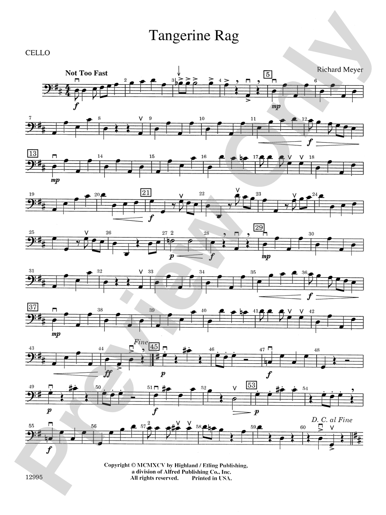 Tangerine Rag: Cello