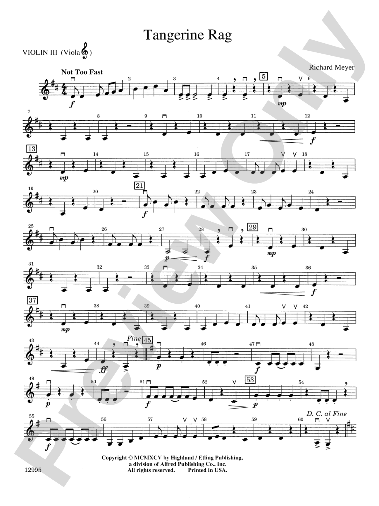 Tangerine Rag: 3rd Violin (Viola [TC])
