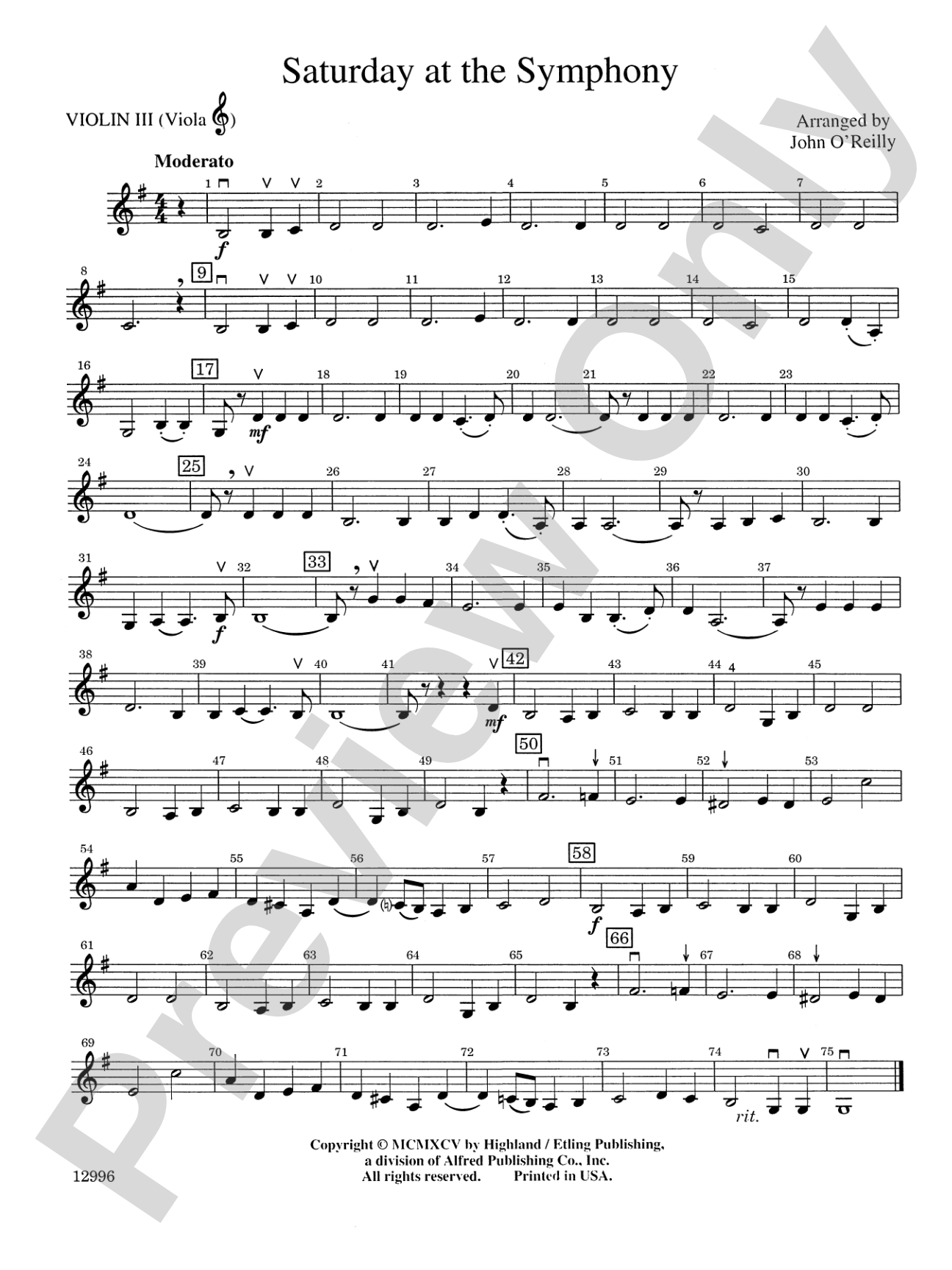 Saturday at the Symphony: 3rd Violin (Viola [TC])