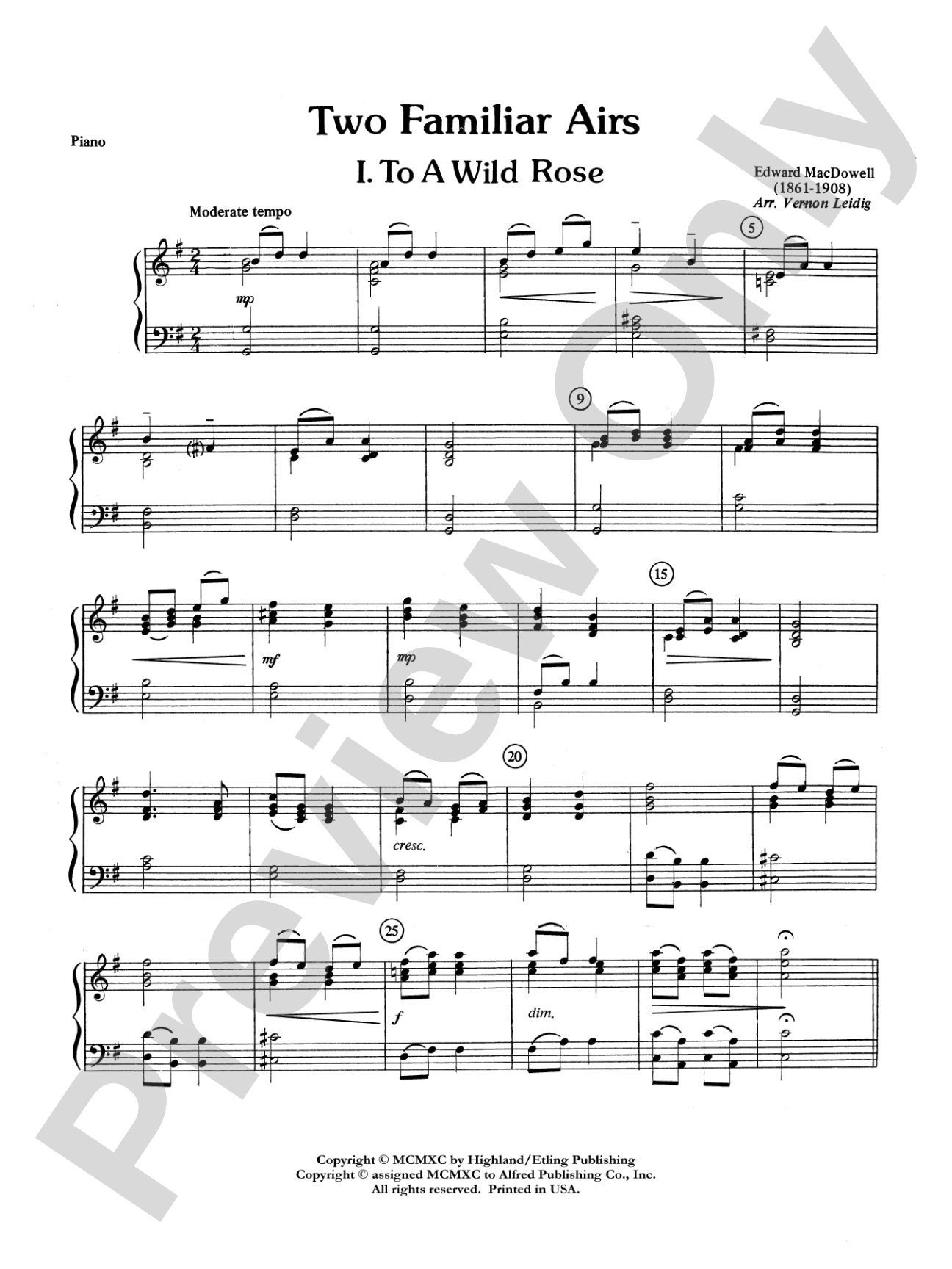 Two Familiar Airs (To a Wild Rose, Londonderry Air): Piano Accompaniment
