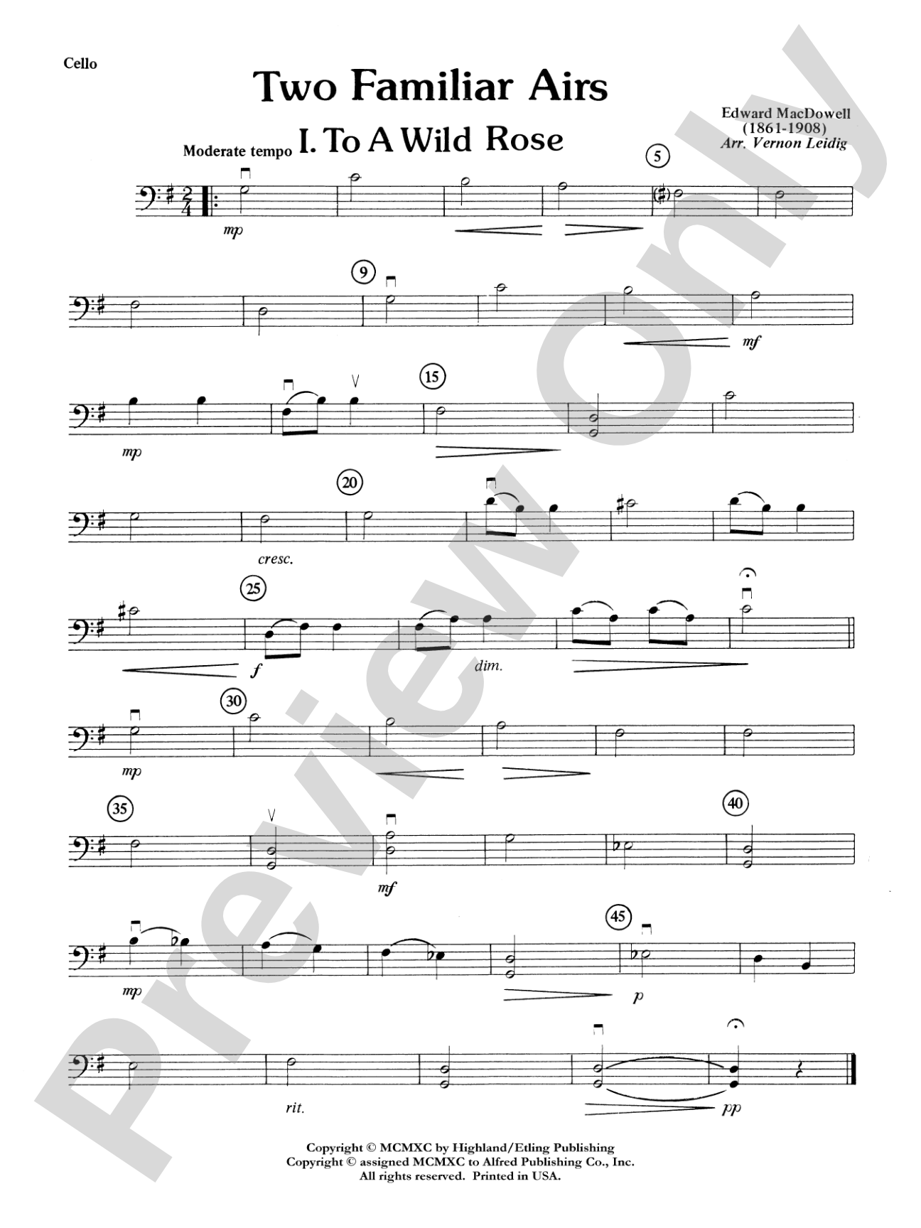 Two Familiar Airs (To a Wild Rose, Londonderry Air): Cello