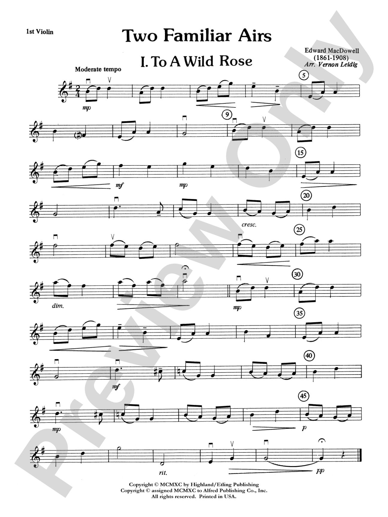 Two Familiar Airs (To a Wild Rose, Londonderry Air): 1st Violin
