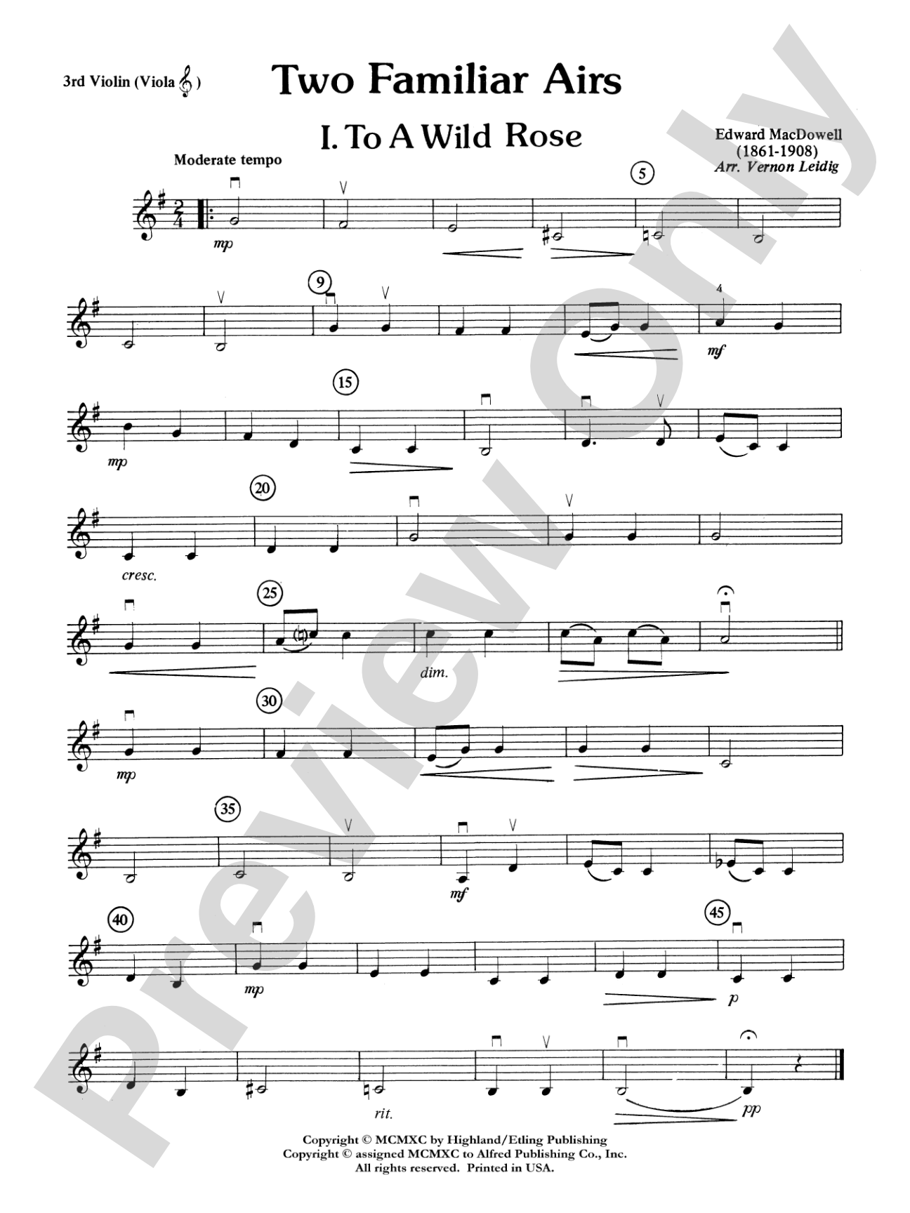 Two Familiar Airs (To a Wild Rose, Londonderry Air): 3rd Violin (Viola [TC])