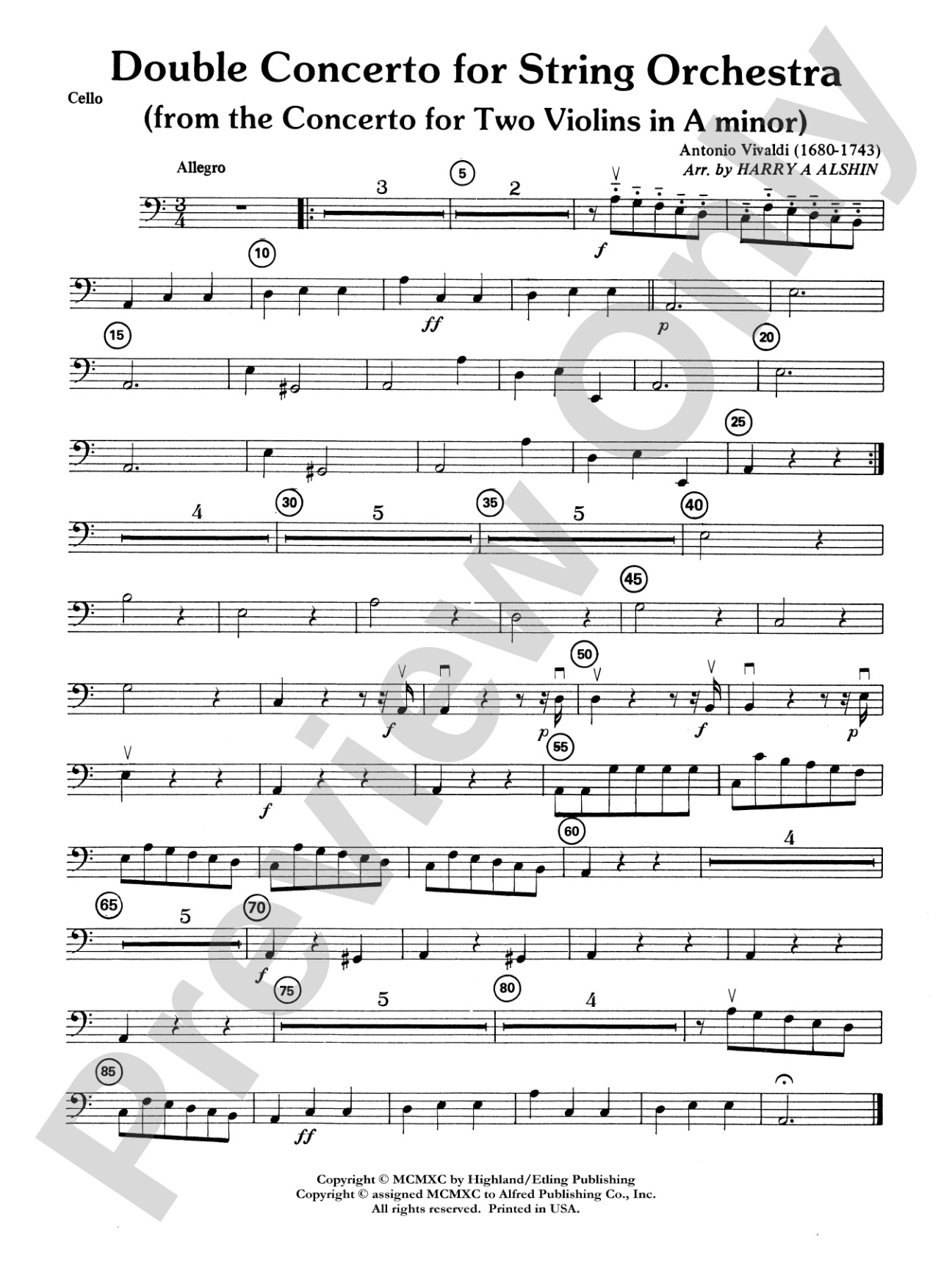 Double Concerto for String Orchestra from Concerto for Two Violins in A Minor: Cello