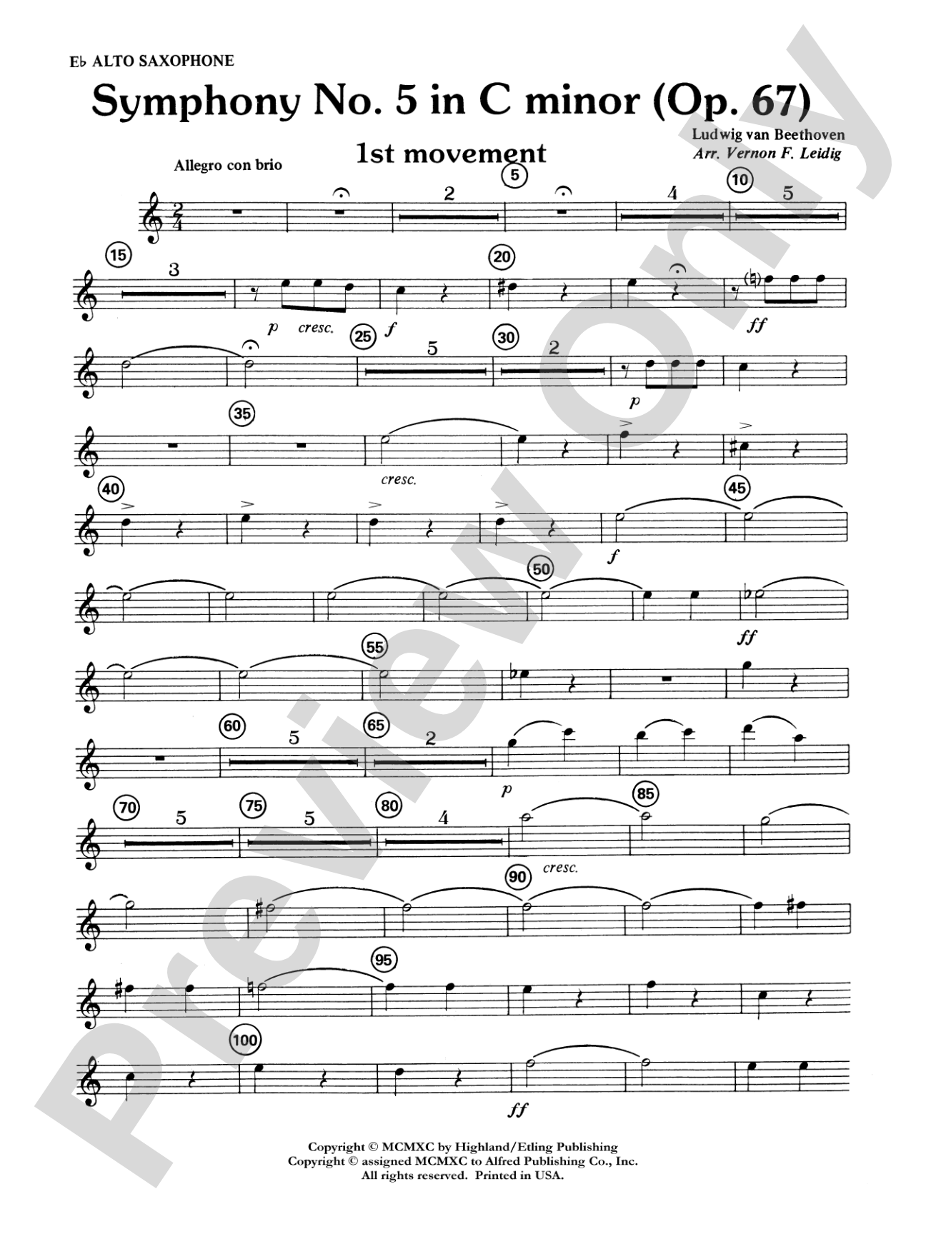 Beethoven's Symphony No. 5, 1st Movement: E-flat Alto Saxophone