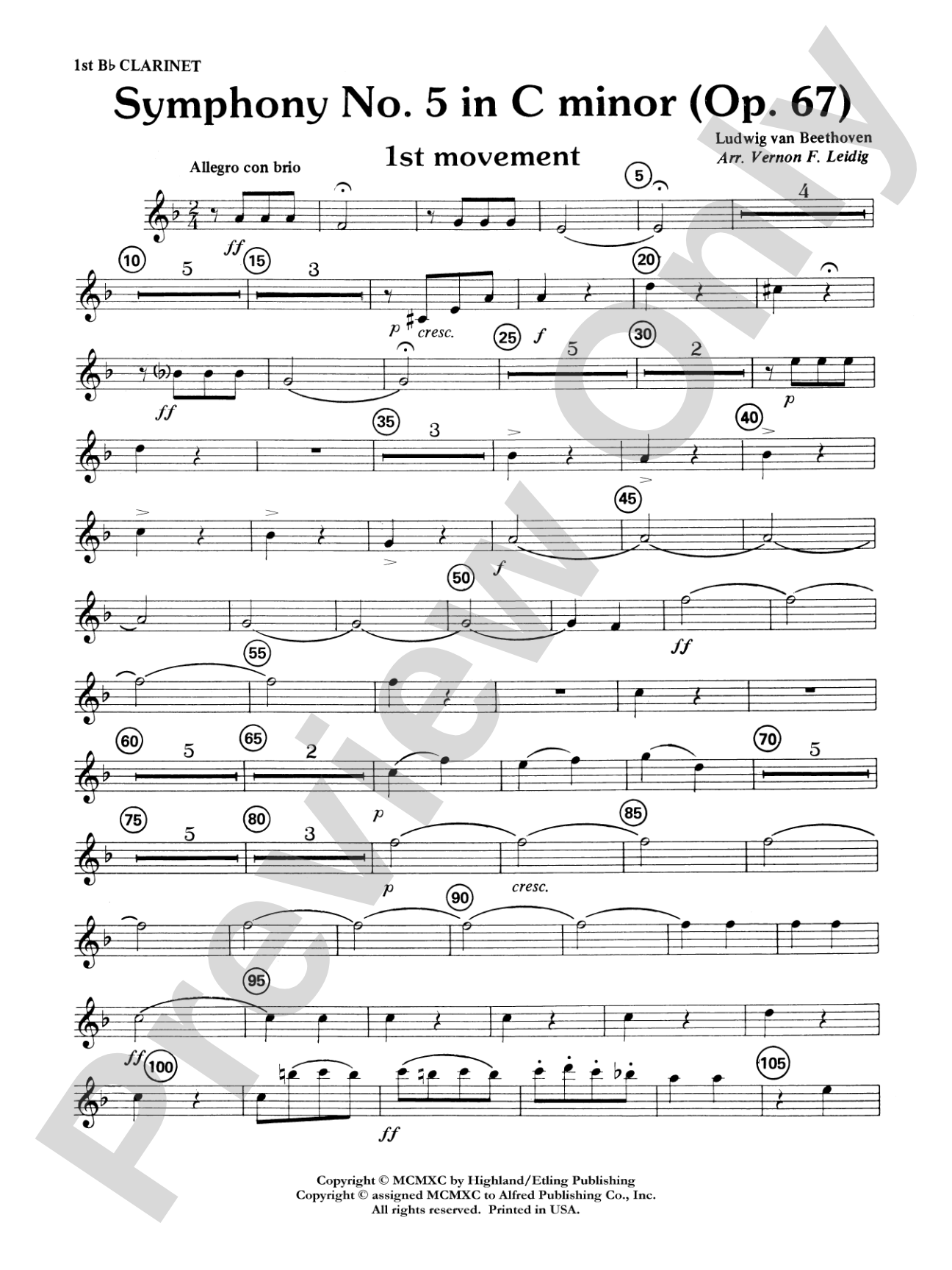 Beethoven's Symphony No. 5, 1st Movement: 1st B-flat Clarinet