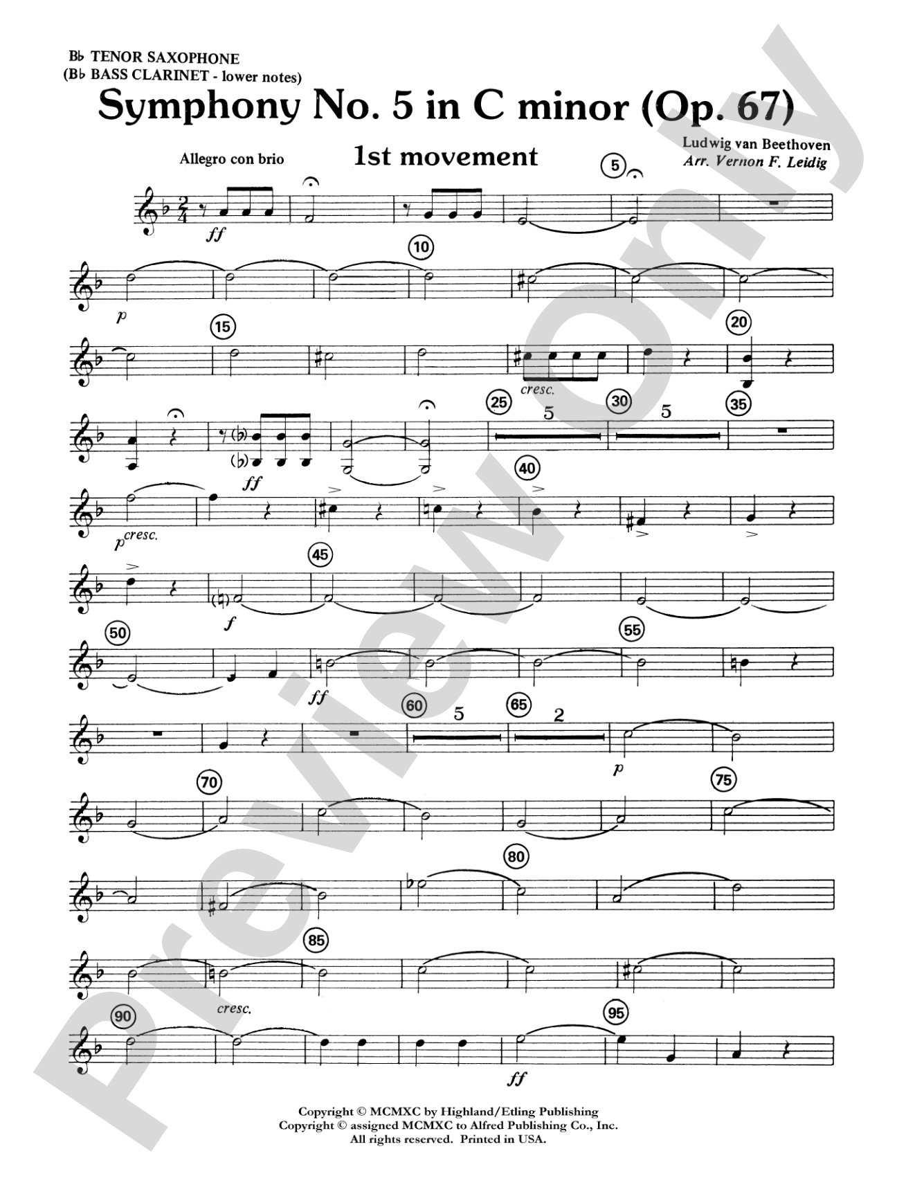 Beethoven's Symphony No. 5, 1st Movement: B-flat Tenor Saxophone