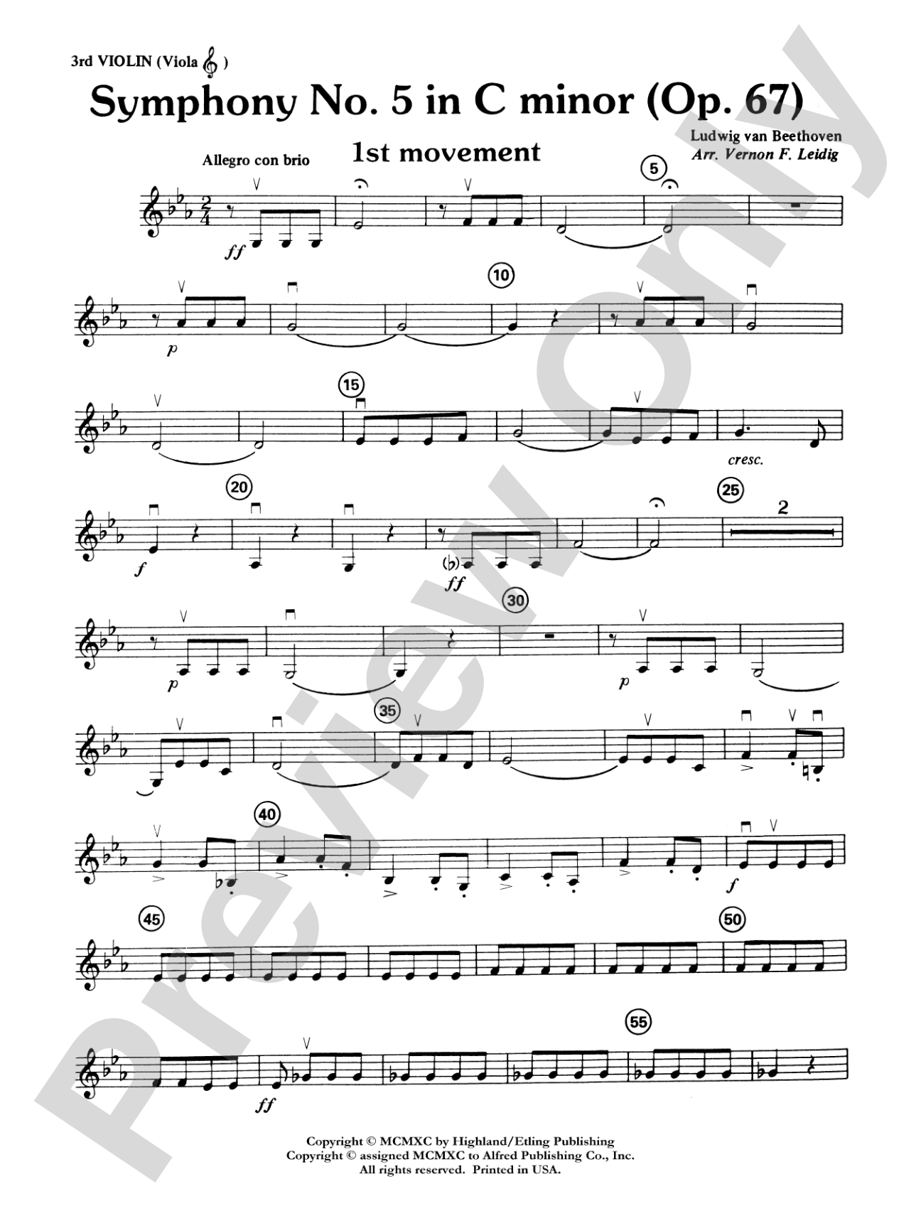 Beethoven's Symphony No. 5, 1st Movement: 3rd Violin (Viola [TC])
