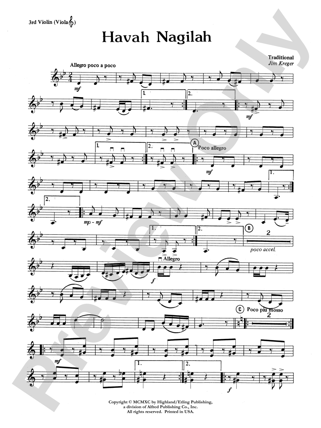 Havah Nagilah: 3rd Violin (Viola [TC])