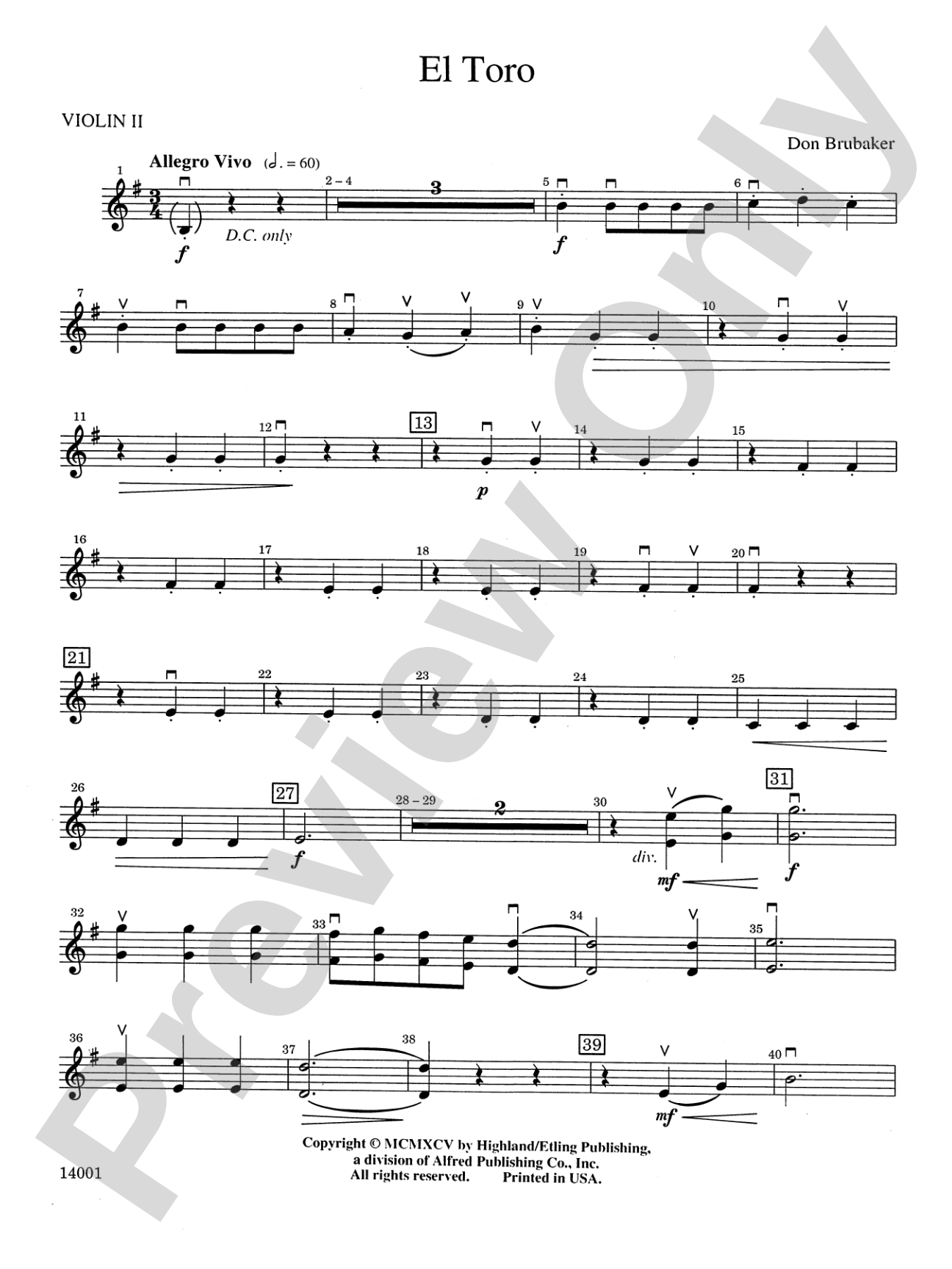 El Toro: 2nd Violin