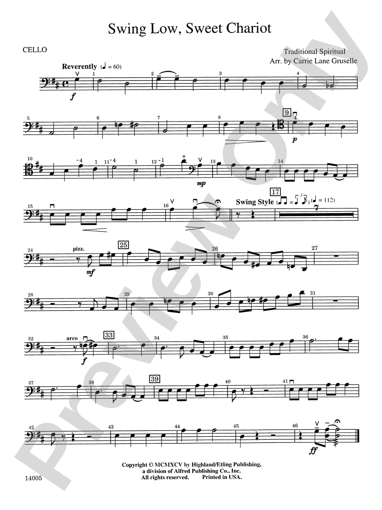 Swing Low, Sweet Chariot: Cello