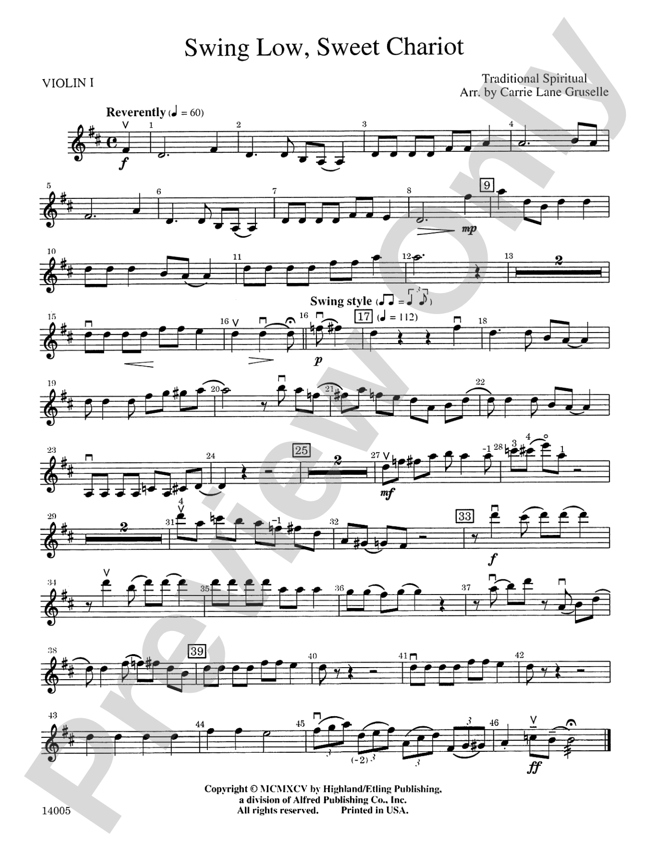 Swing Low, Sweet Chariot: 1st Violin
