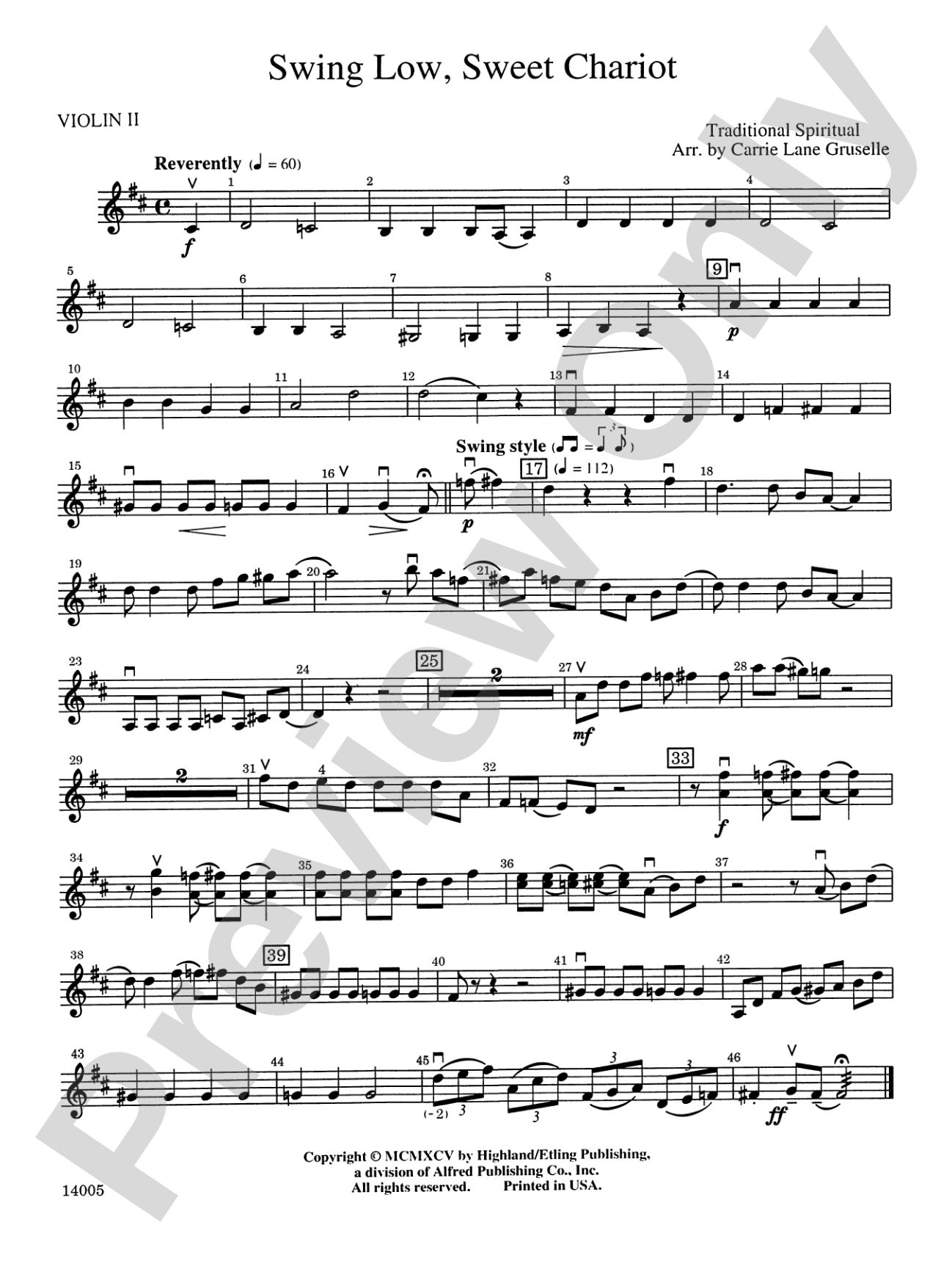 Swing Low, Sweet Chariot: 2nd Violin