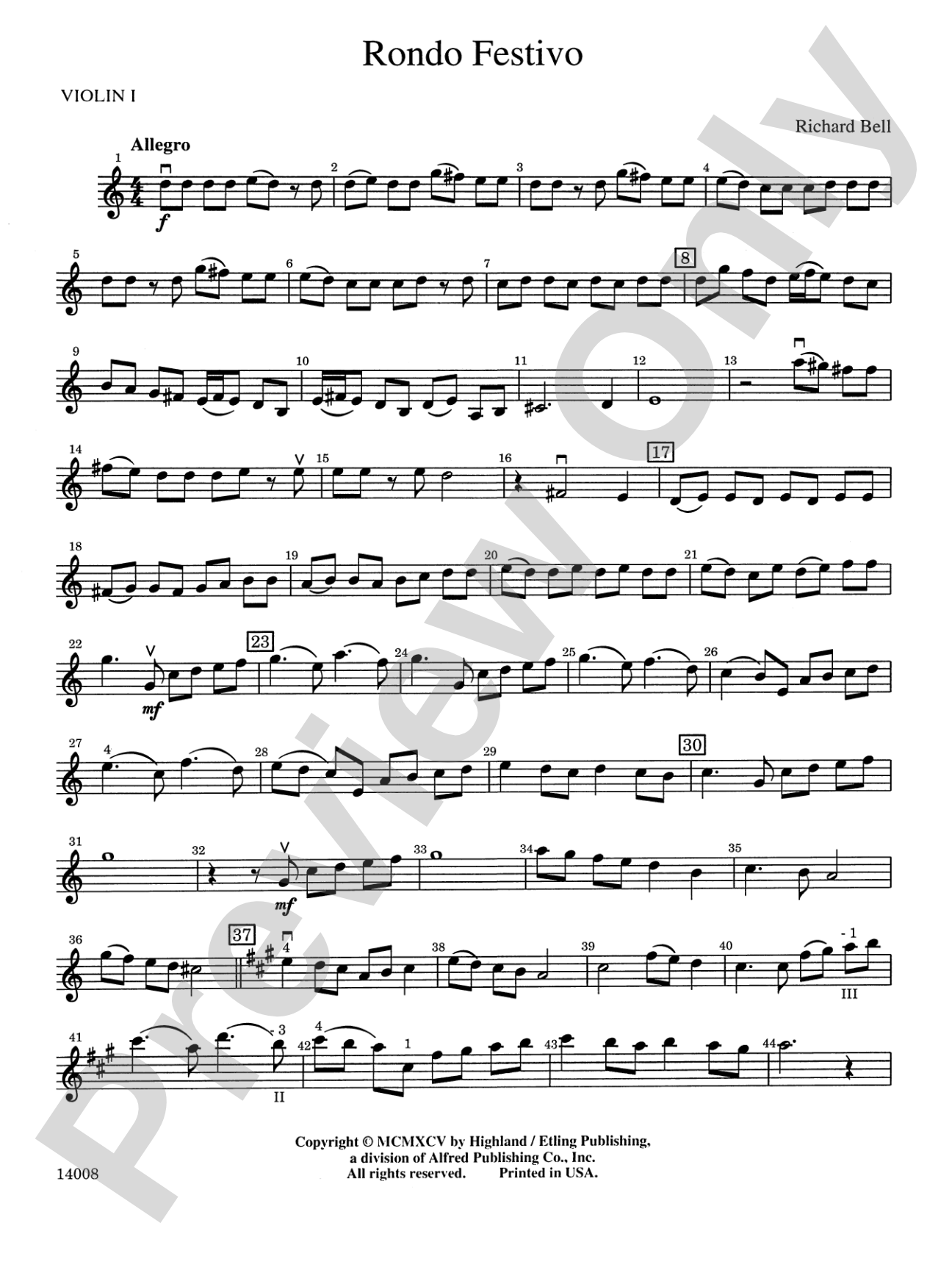 Rondo Festivo: 1st Violin