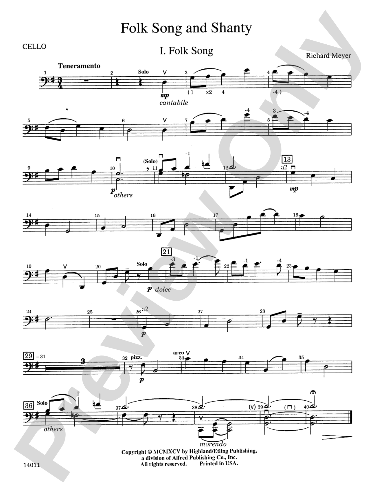 Folk Song and Shanty: Cello