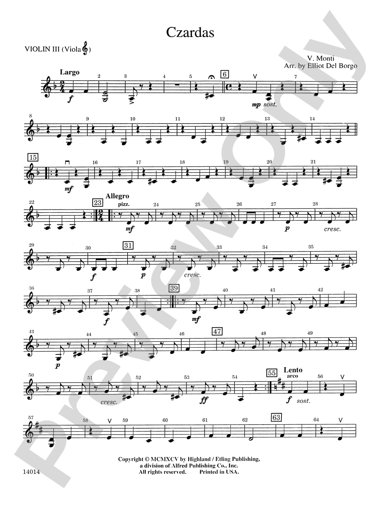 Czardas: 3rd Violin (Viola [TC])