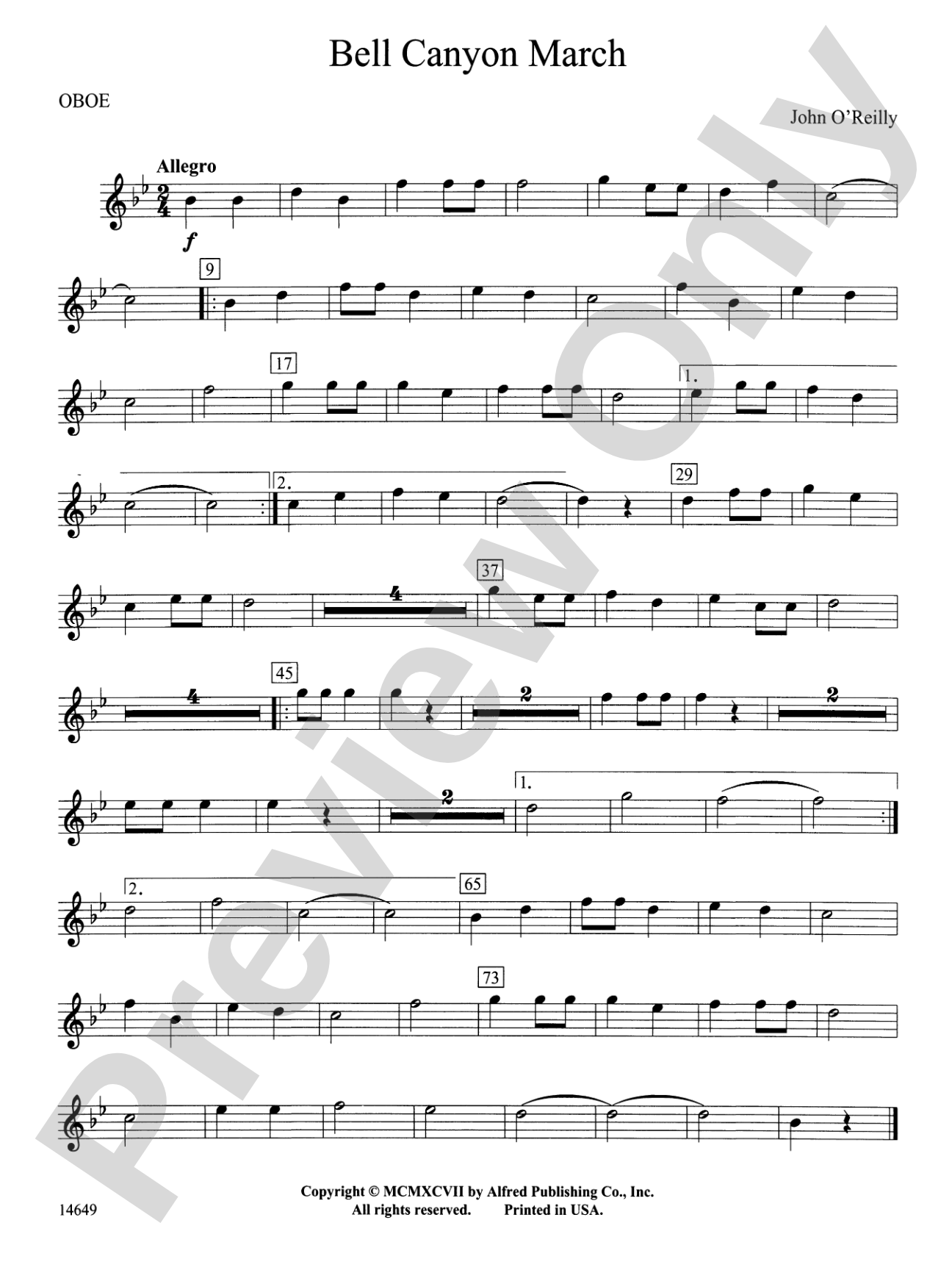 Bell Canyon March: Oboe