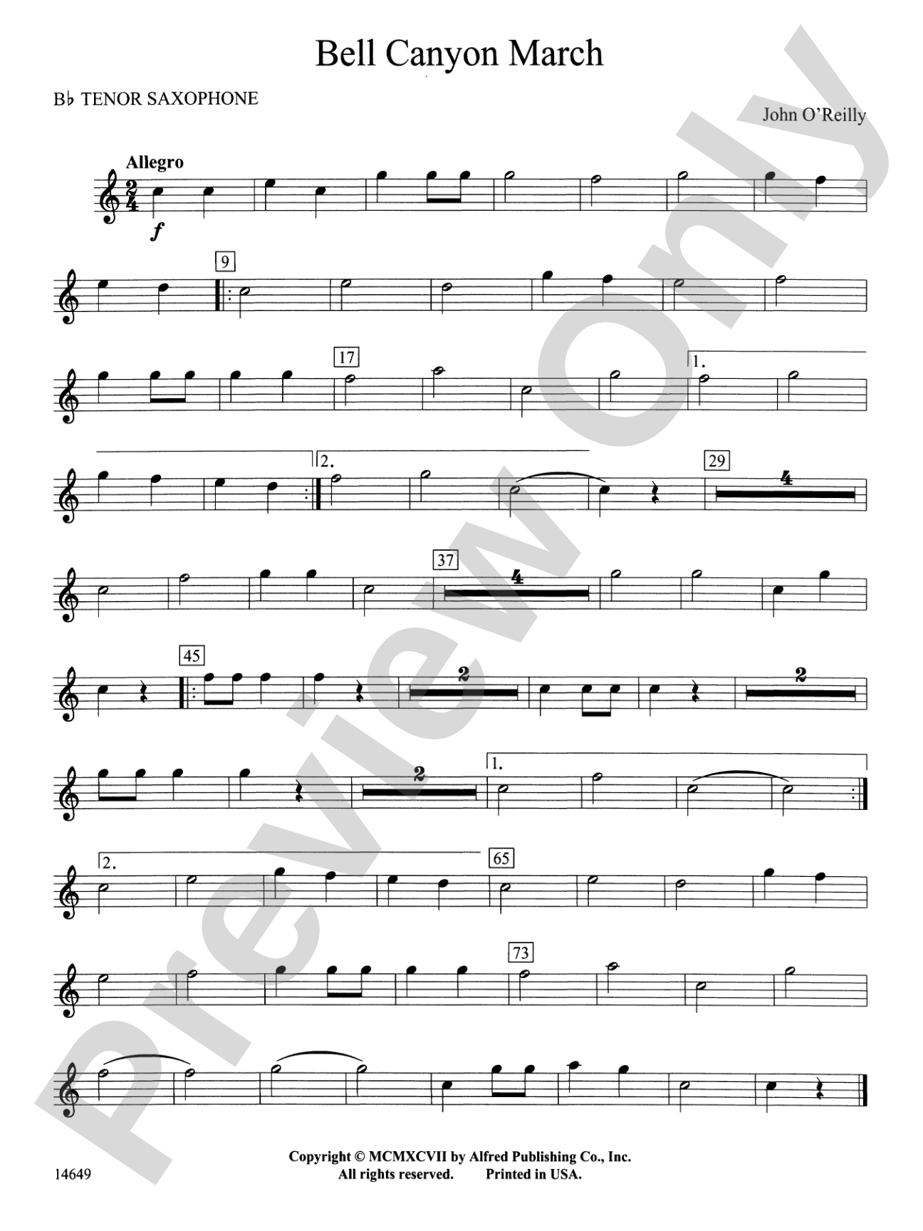 Bell Canyon March: B-flat Tenor Saxophone