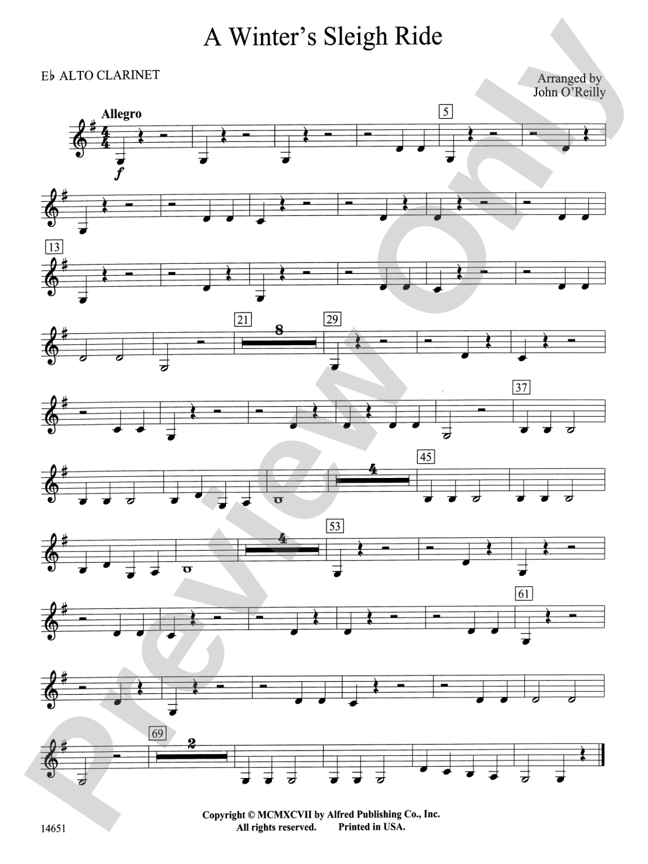 A Winter's Sleighride: E-flat Alto Clarinet