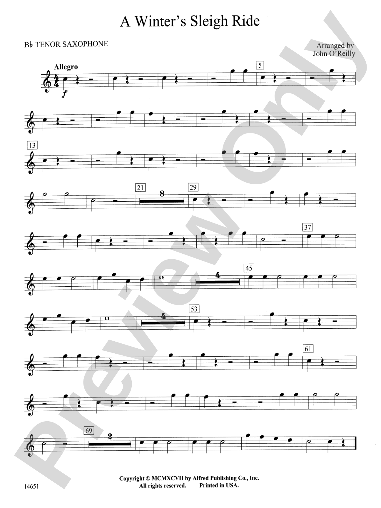 A Winter's Sleighride: B-flat Tenor Saxophone