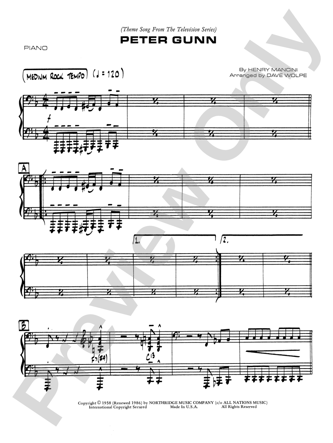 Peter Gunn: Piano Accompaniment