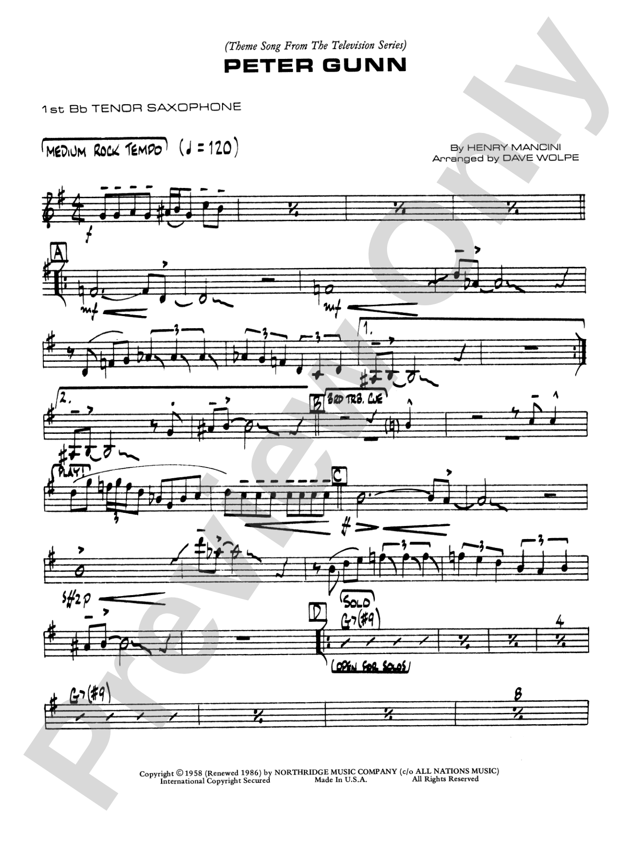 Peter Gunn: B-flat Tenor Saxophone