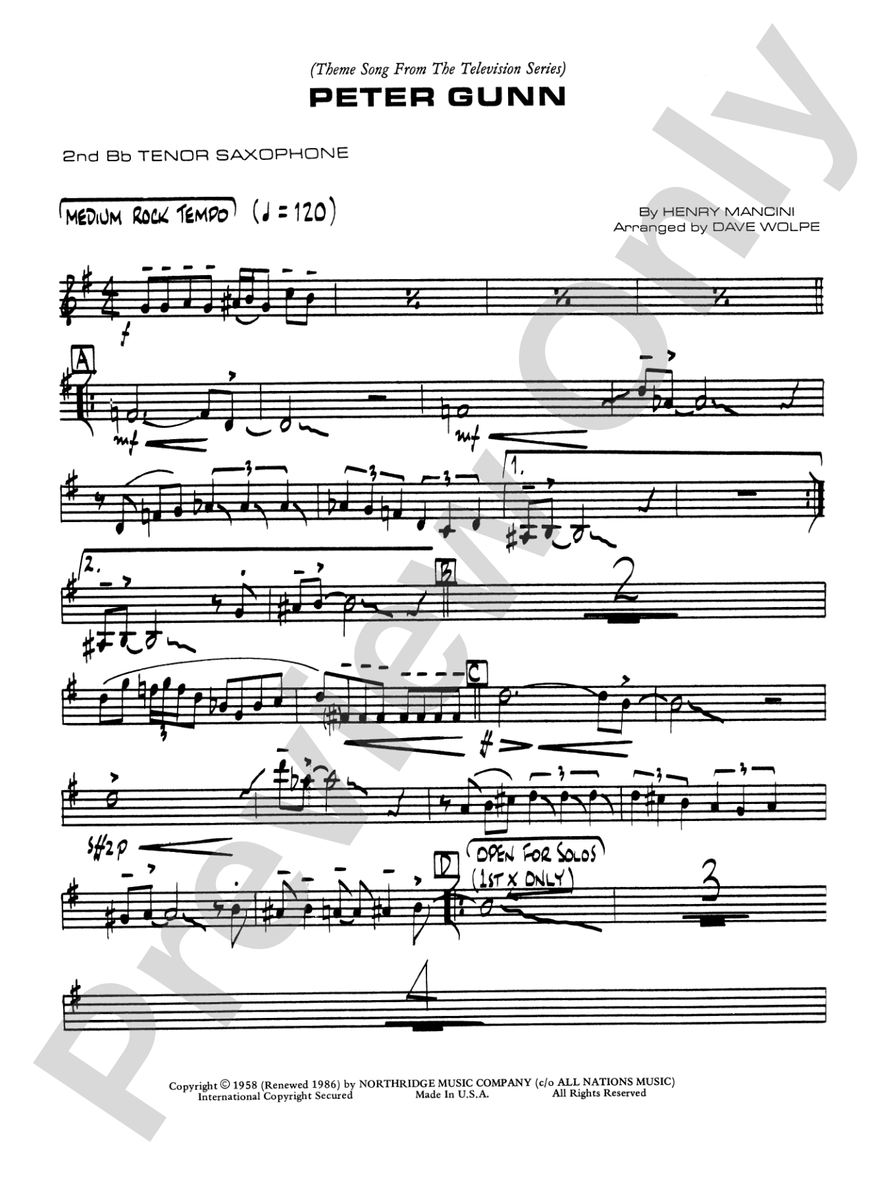 Peter Gunn: 2nd B-flat Tenor Saxophone