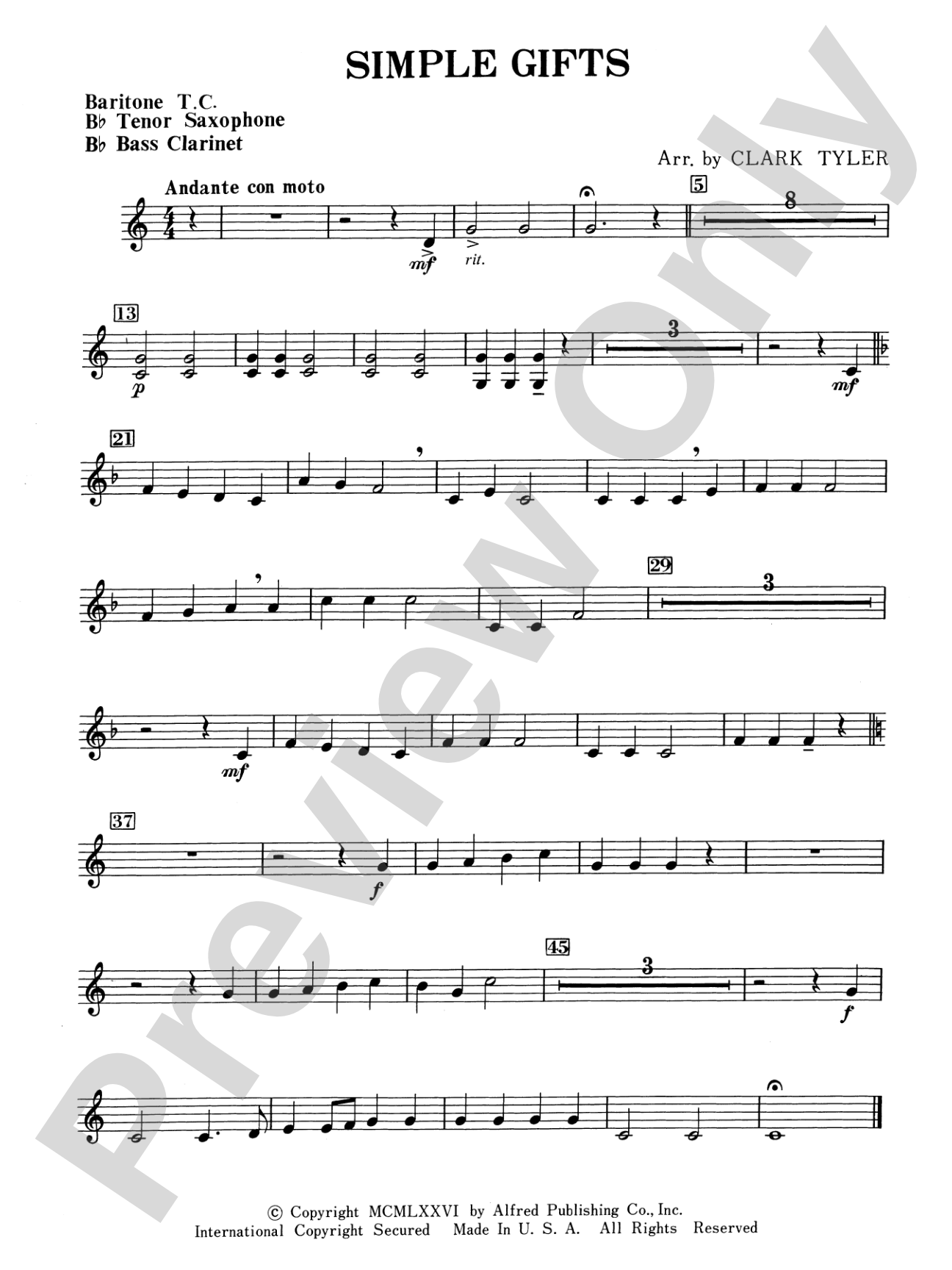Simple Gifts (Shaker Folk Tune): Baritone T.C.