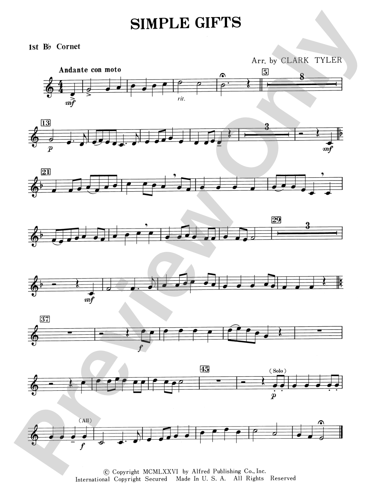 Simple Gifts (Shaker Folk Tune): 1st B-flat Cornet