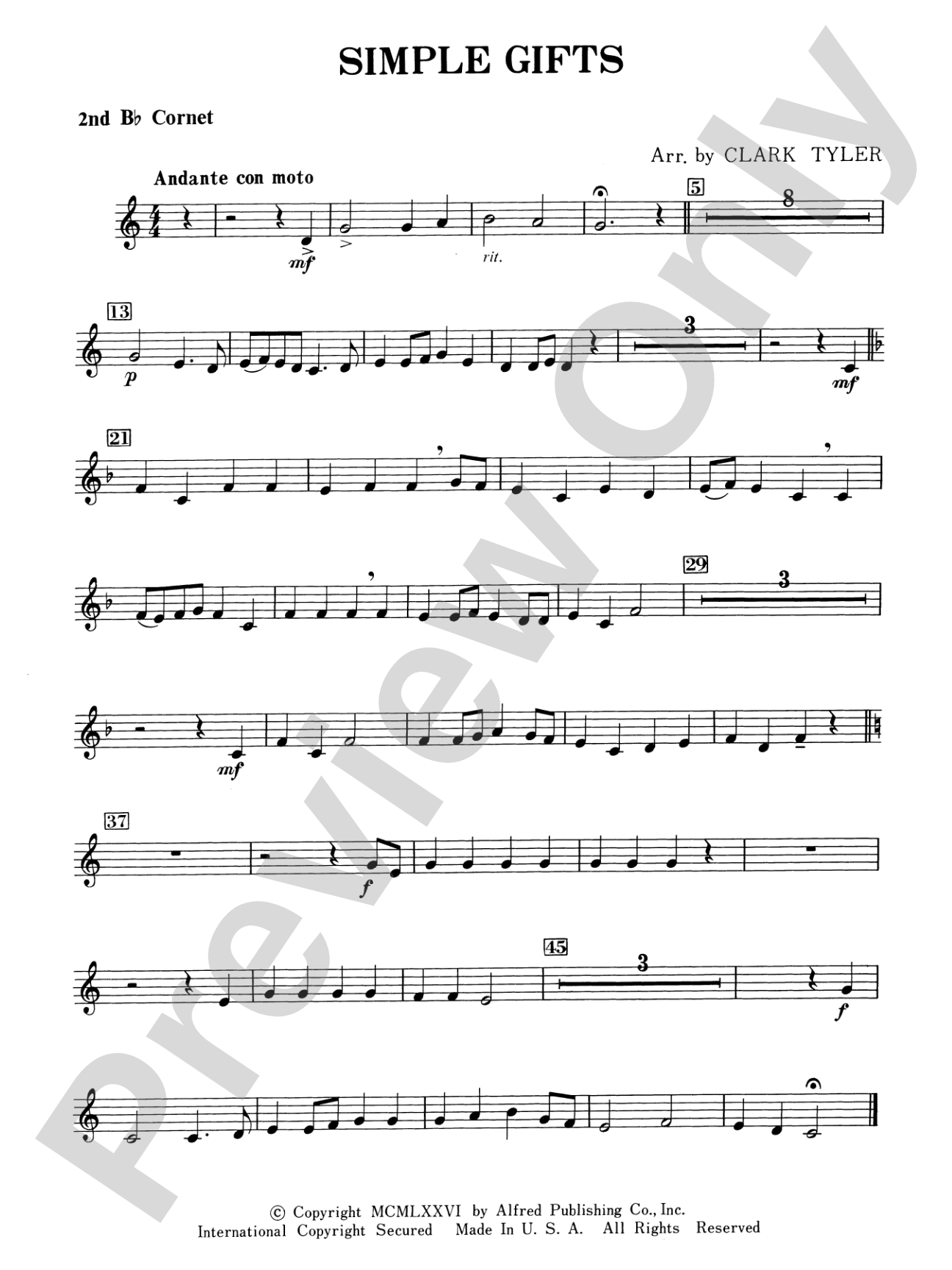 Simple Gifts (Shaker Folk Tune): 2nd B-flat Cornet
