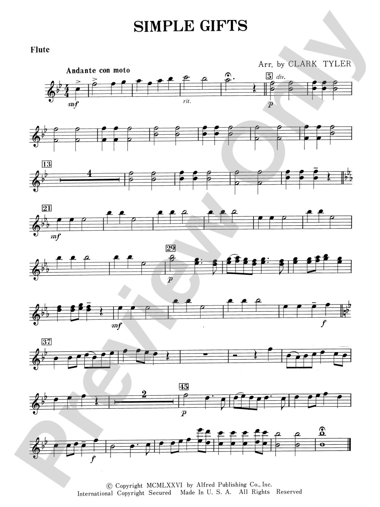 Simple Gifts (Shaker Folk Tune): Flute
