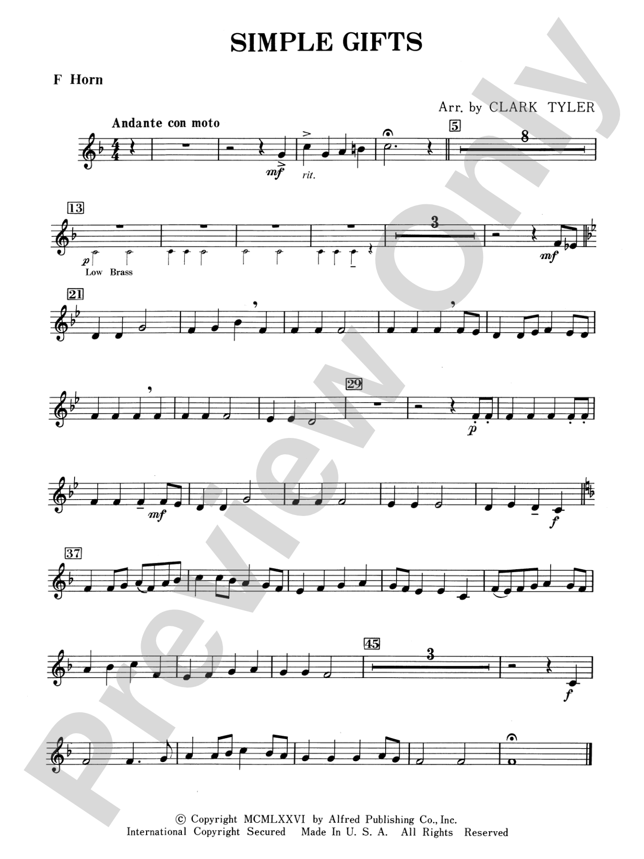 Simple Gifts (Shaker Folk Tune): 1st F Horn