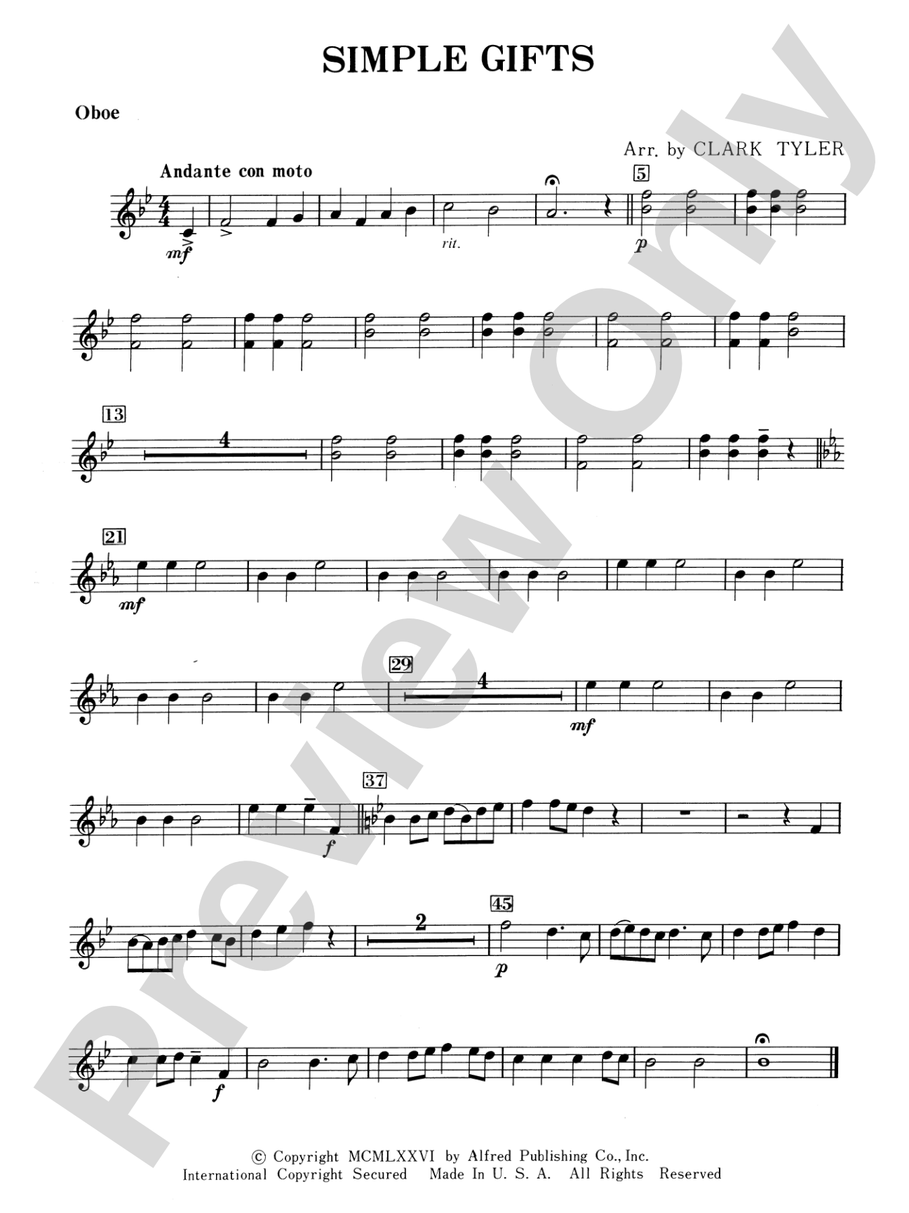 Simple Gifts (Shaker Folk Tune): Oboe