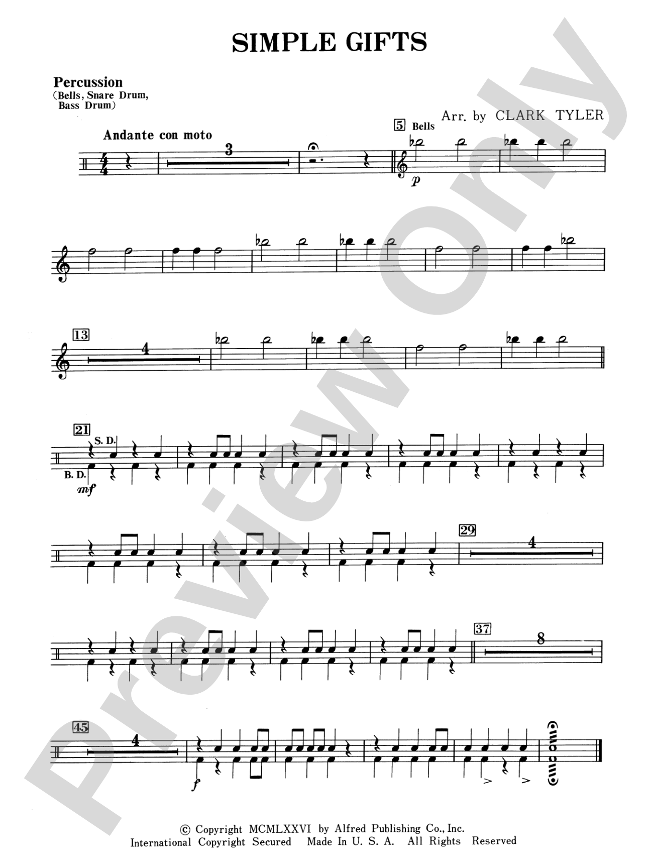 Simple Gifts (Shaker Folk Tune): 1st Percussion