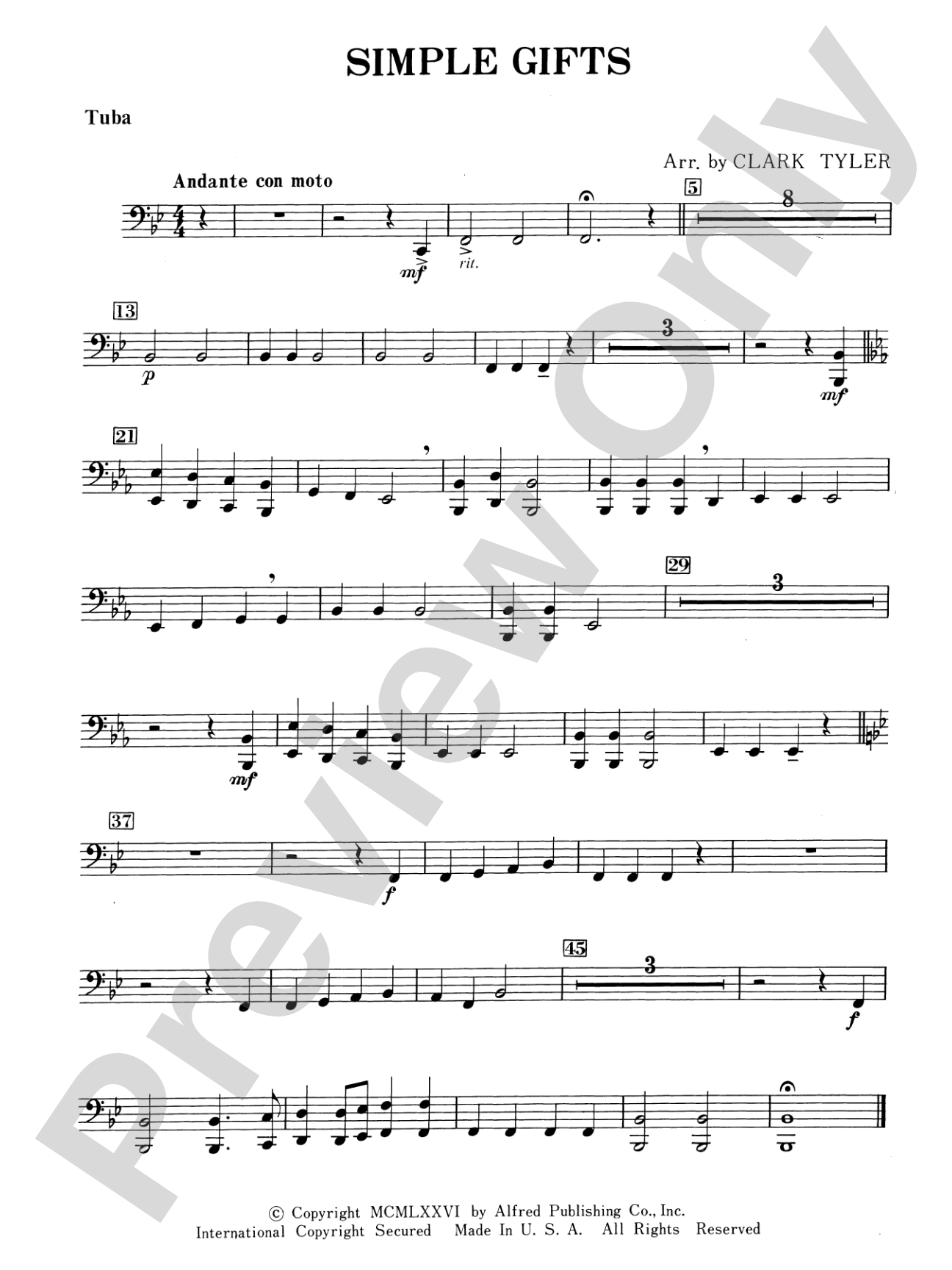 Simple Gifts (Shaker Folk Tune): Tuba