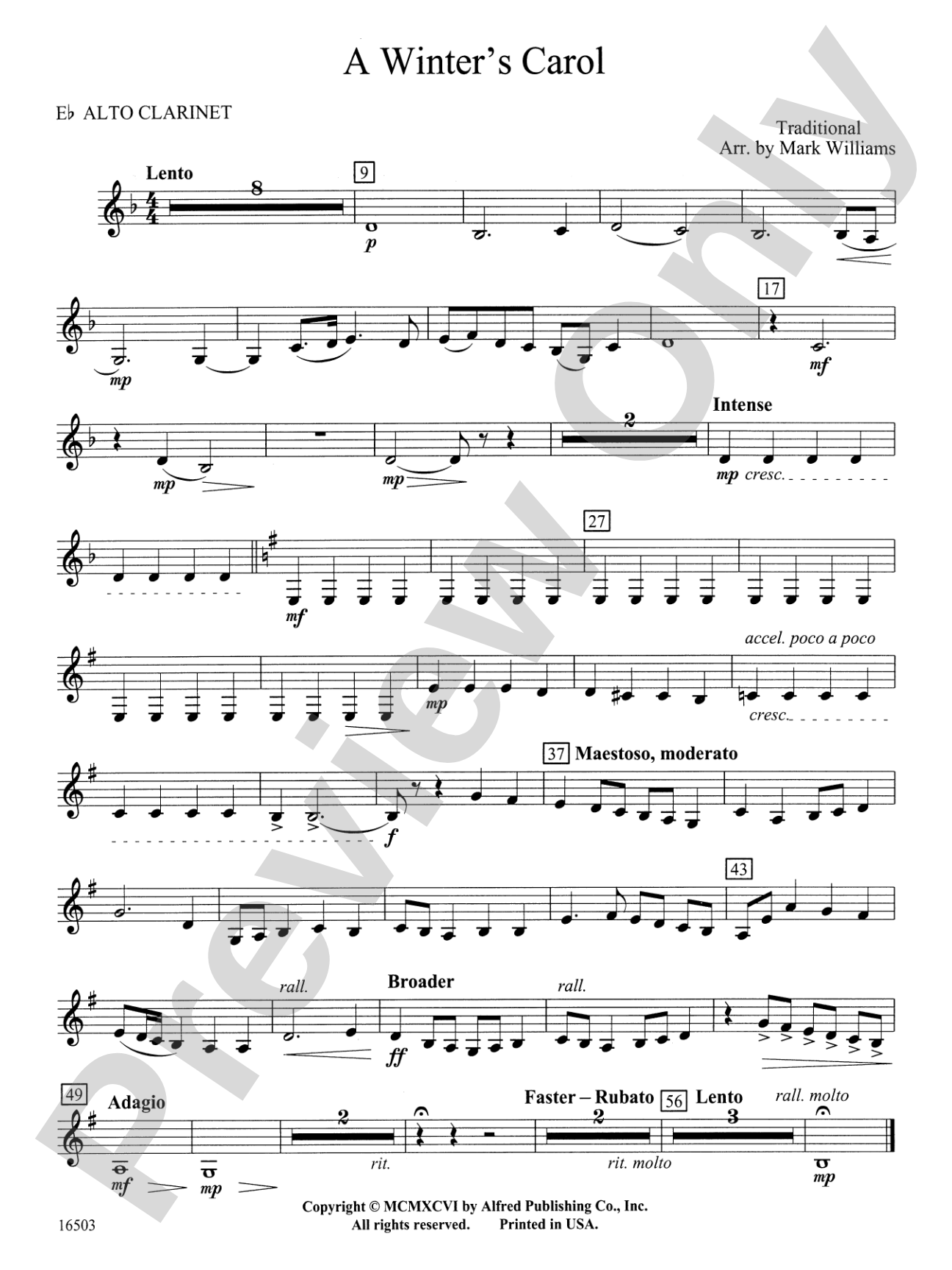 A Winter's Carol: E-flat Alto Clarinet