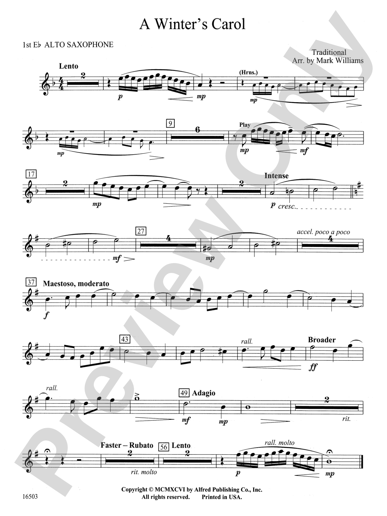 A Winter's Carol: E-flat Alto Saxophone