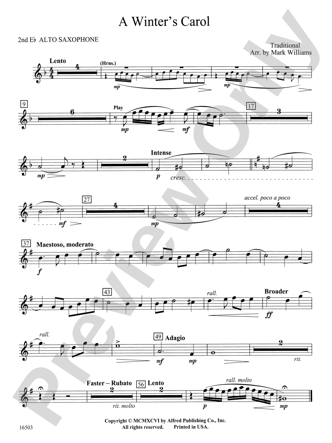 A Winter's Carol: 2nd E-flat Alto Saxophone