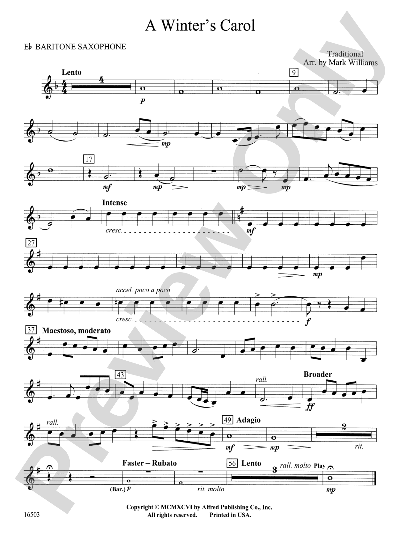 A Winter's Carol: E-flat Baritone Saxophone