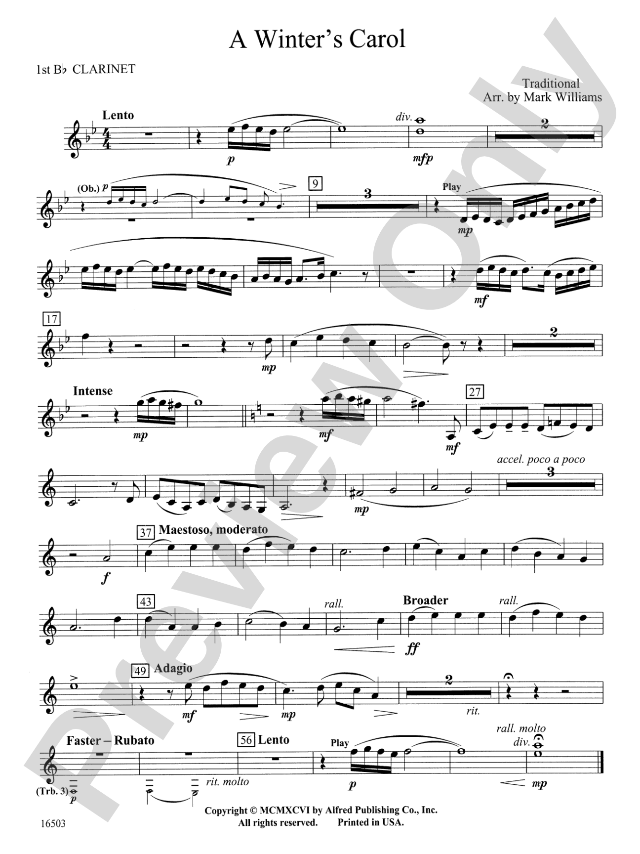 A Winter's Carol: 1st B-flat Clarinet