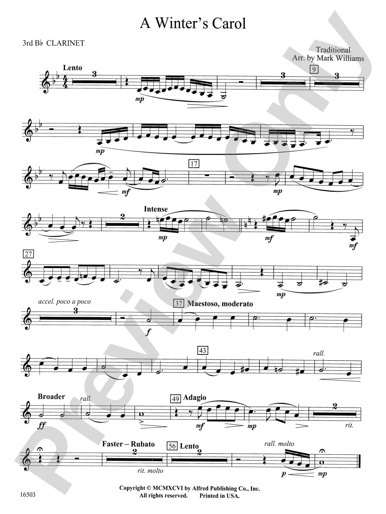 A Winter's Carol: 3rd B-flat Clarinet