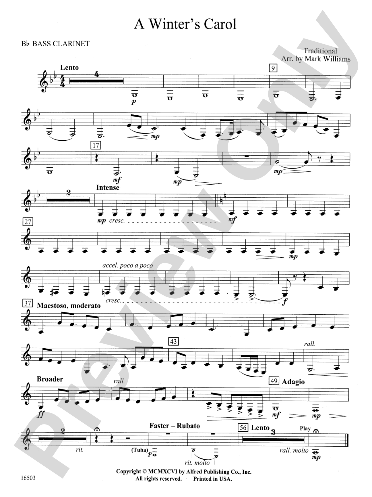 A Winter's Carol: B-flat Bass Clarinet