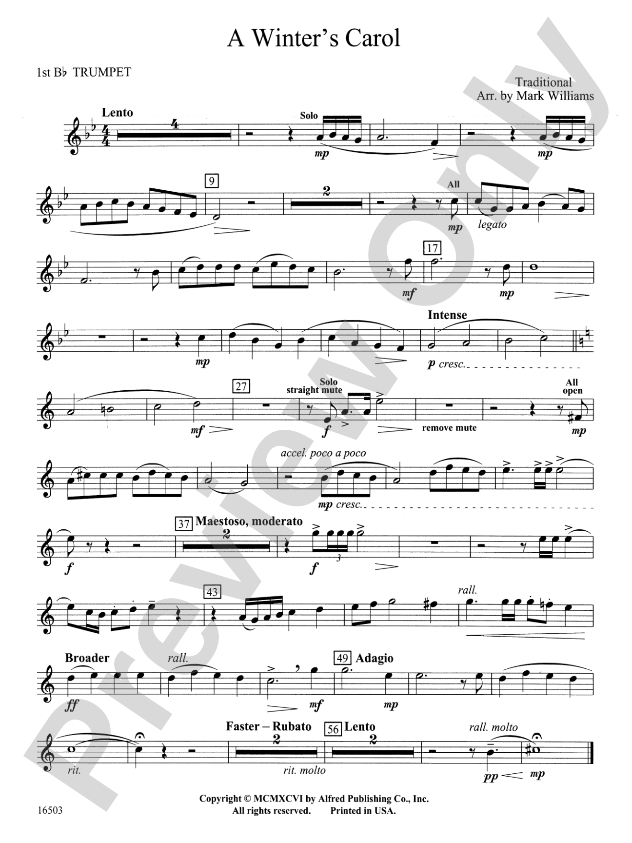 A Winter's Carol: 1st B-flat Trumpet